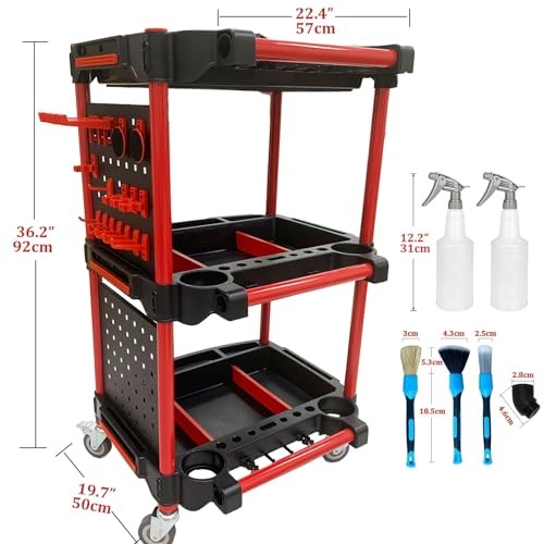 Auto Detailing Tool Cart with 2 Tool Hanging Board,3 with 2 Tool Hanging Boards