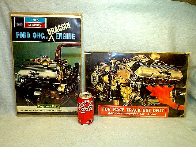 THREE VINTAGE 1960's FORD 427 OHC SOHC DRAGGIN ENGINE ADVERTISING PAPER POSTERS