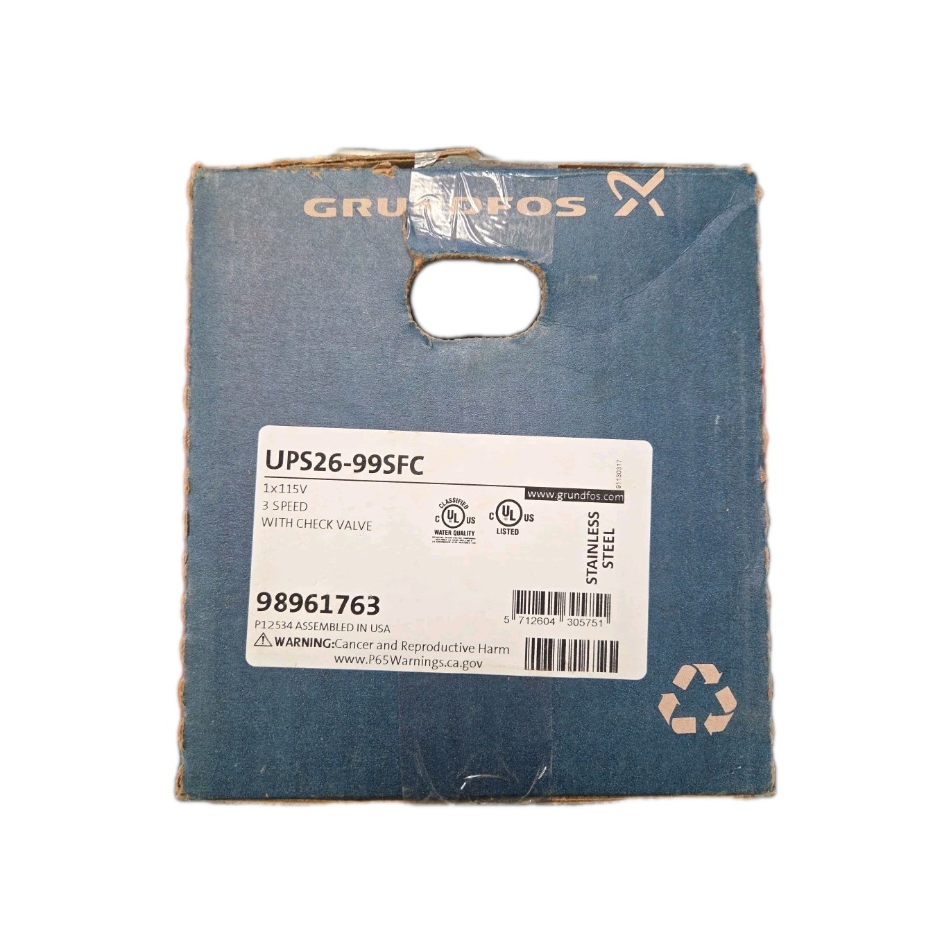 Grundfos UPS26-99SFC 3-Speed Stainless Steel Circulator Pump w/IFC  1/6 HP  115V