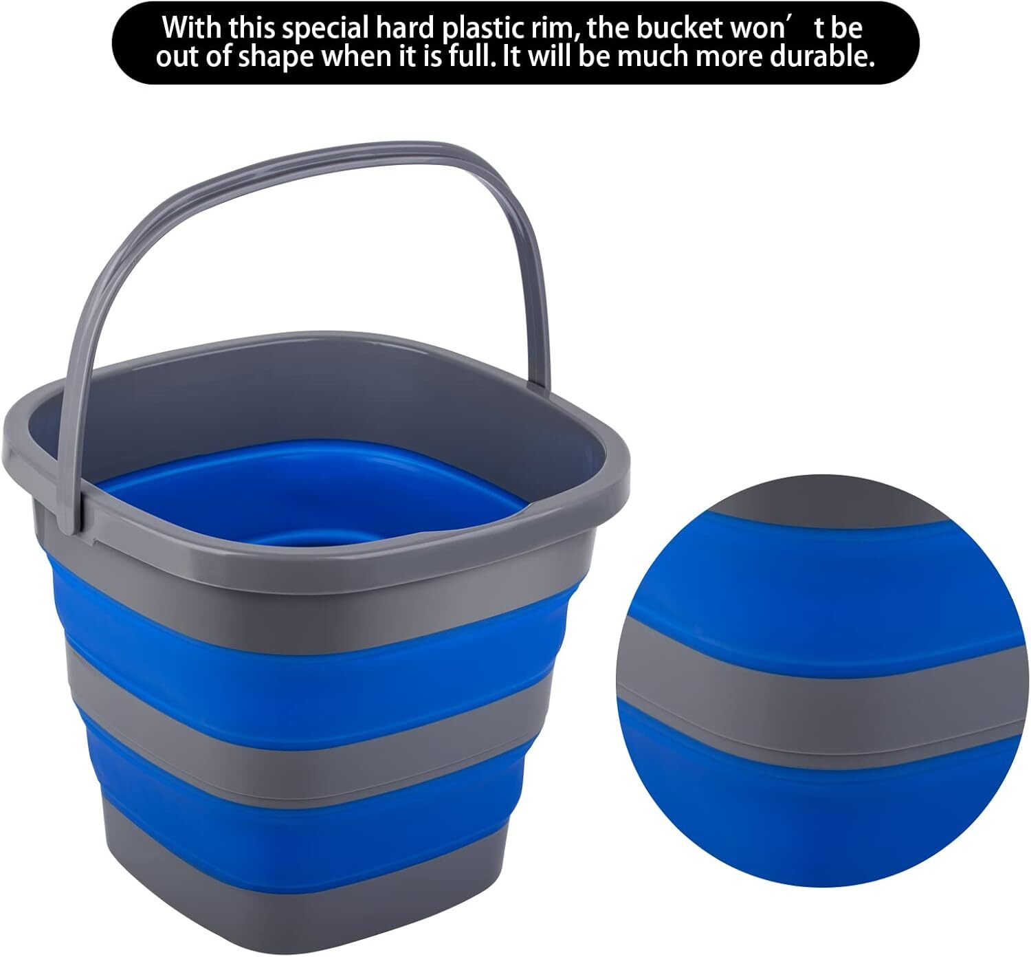 2 Pack Collapsible Plastic Buckets 5L Foldable Rectangular Water Pail Portable
