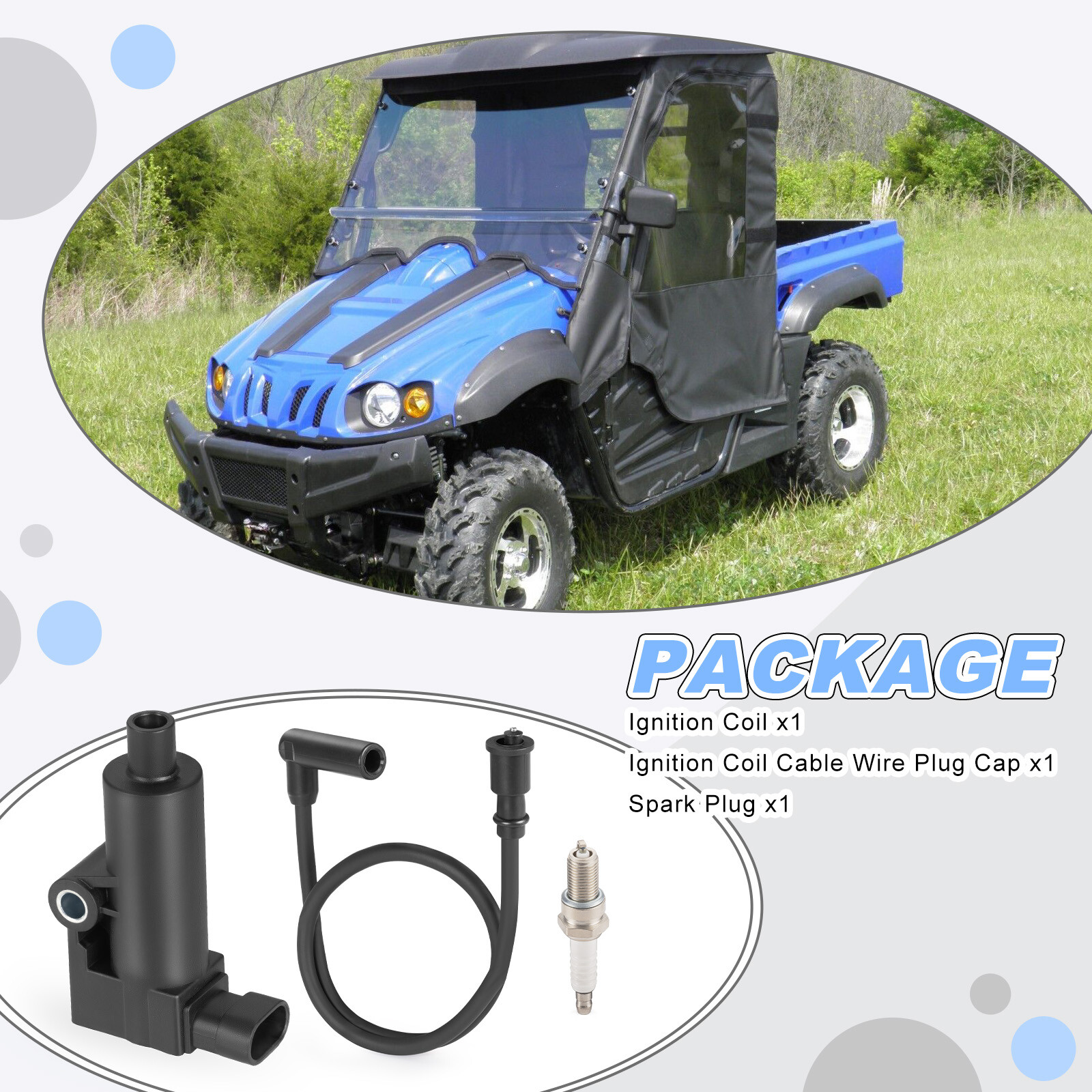 Ignition Coil & Spark Plug w/ Wire Cap for Hisun UTV 250 400 450 500 MSU 400 500