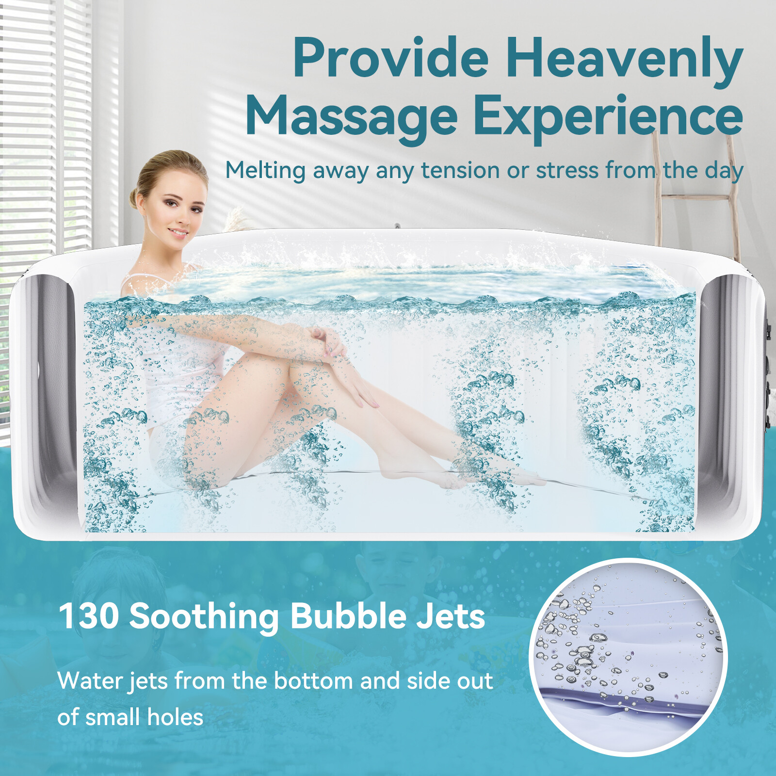 SLSY Octagon 6 Person Inflatable Hot Tub Spa with 130AirJets and Insulated Cover