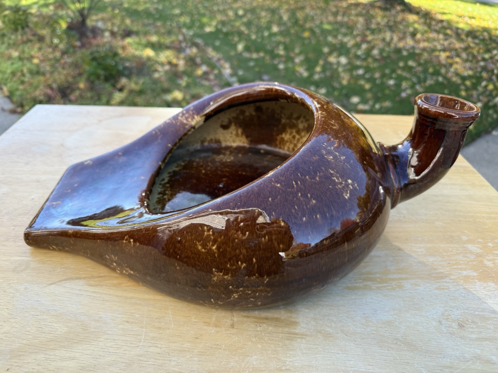 Antique 1800s Bennington Pottery Brown Splatterware Bedpan Urinal Chamber Pot