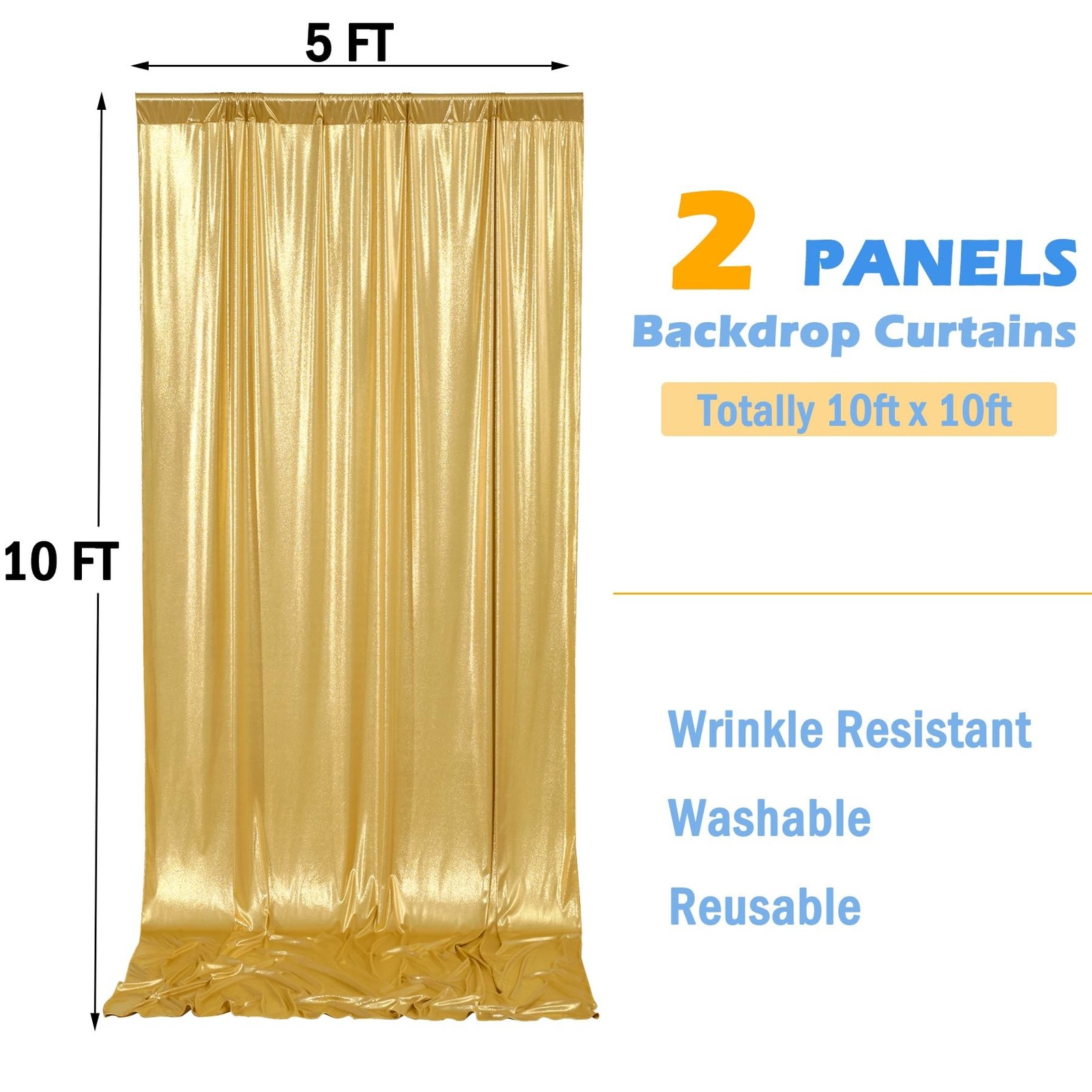10ft x 10ft Gold Sequin Backdrop Curtain for Parties, Wrinkle Free Thick Glit...