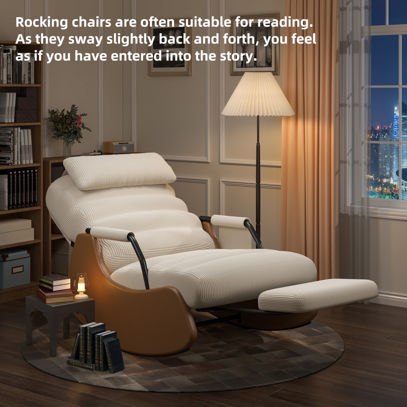 Rocking Chair,Nursery Rocking Chairs with Soft Seat and Headrest Corduroy Fabric