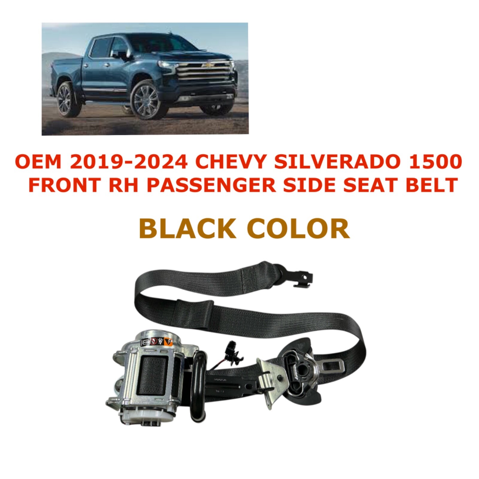 2019 20 21 22 23 24 25 Chevy Silverado 1500 front right seat belt BLACK 84512913