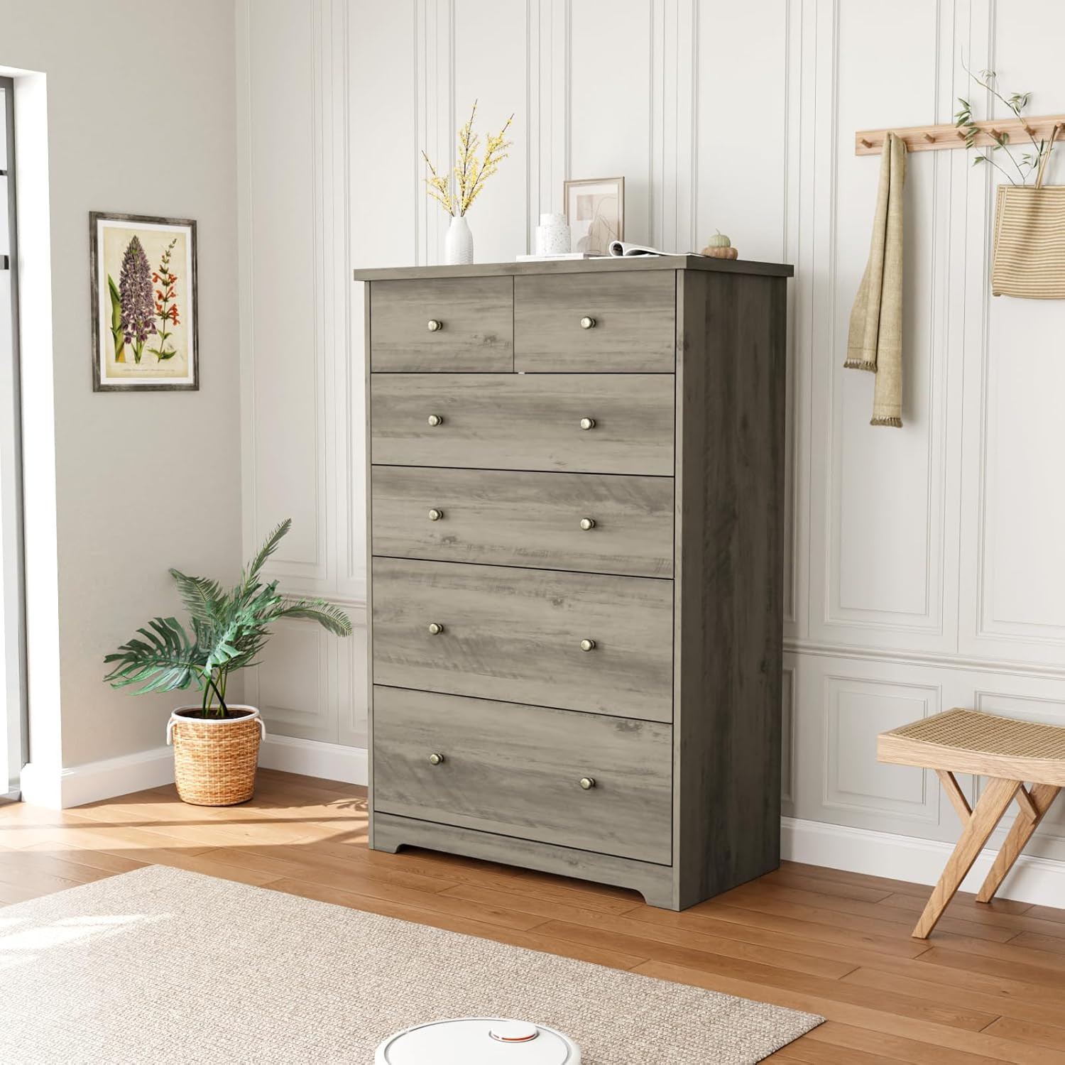 Dresser for Bedroom with 6 Drawers Tall Wood Chest of Drawers 6 Drawer Dresser