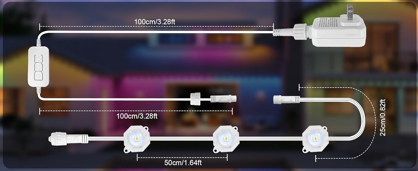 Smart Permanent Outdoor Lights RGBIC Eaves Light for House Holiday Party Decor