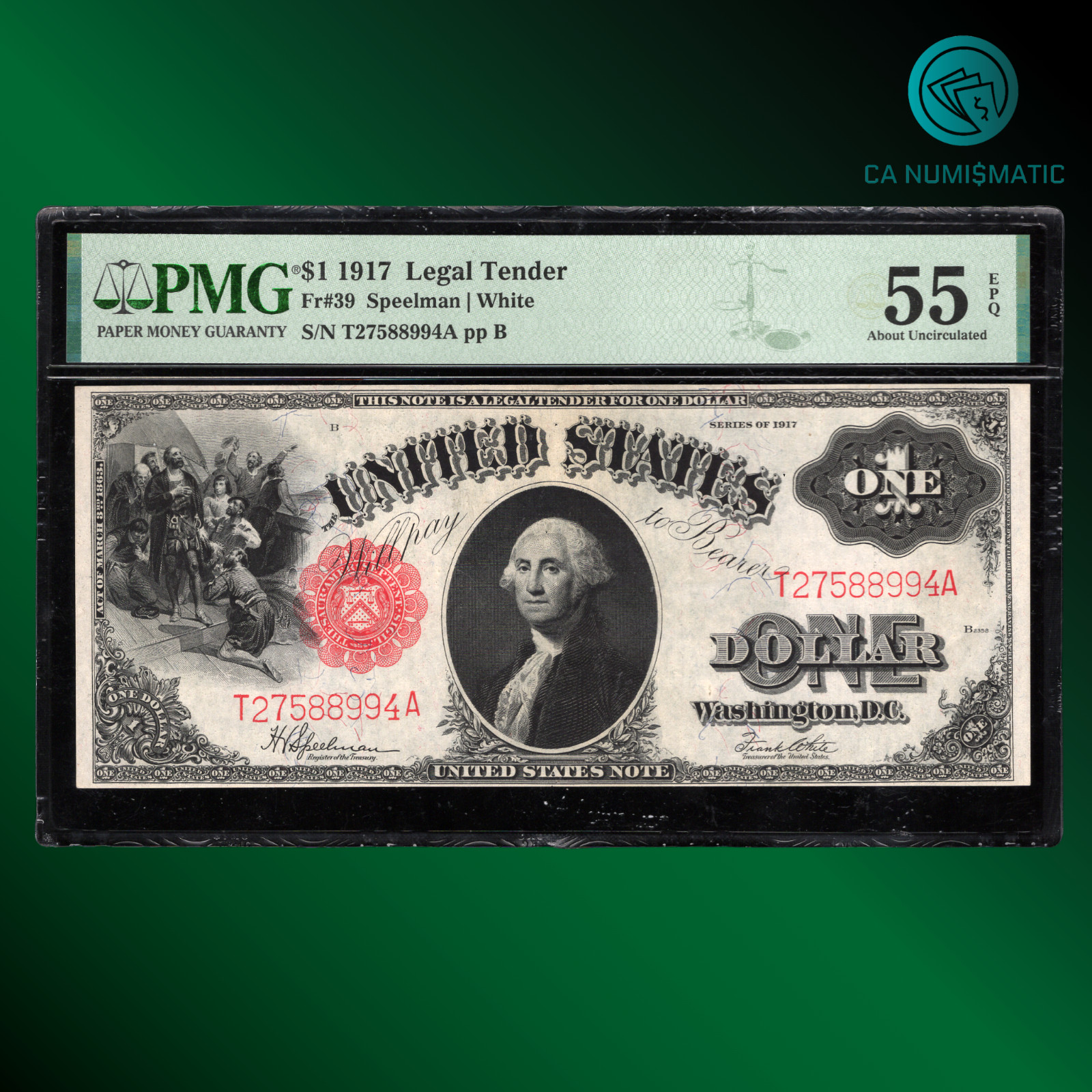 Fr.39 1917 $1 One Dollar Legal Tender Note, Sawhorse Reverse, PMG 55 EPQ, 88994