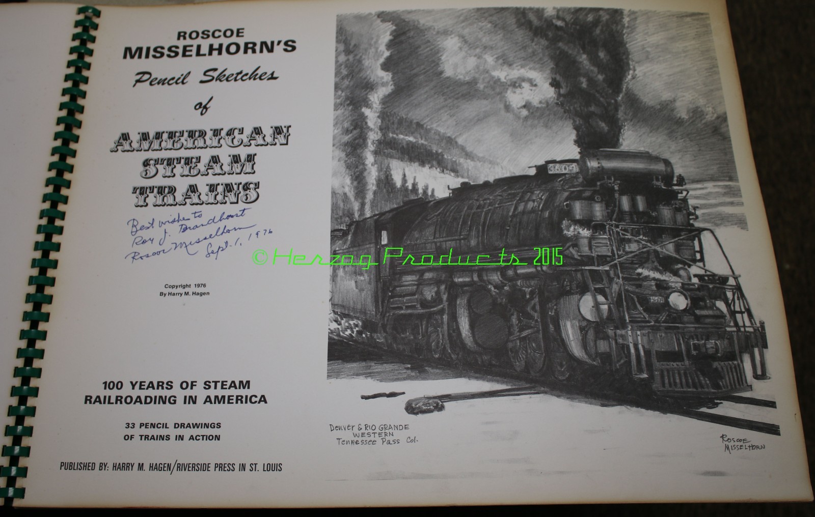 Autographed Roscoe Misselhorn's Pencil Sketches of American Steam Trains MP DRGW