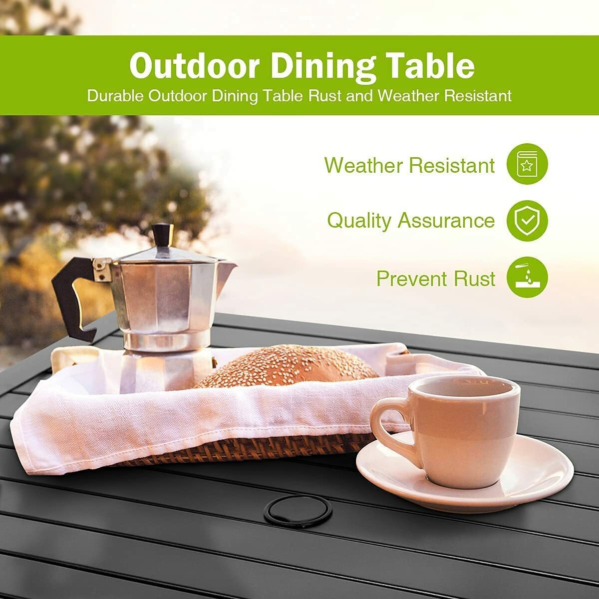 Patio Table with Umbrella Hole Outdoor Dining Table Metal Square for 4 Person