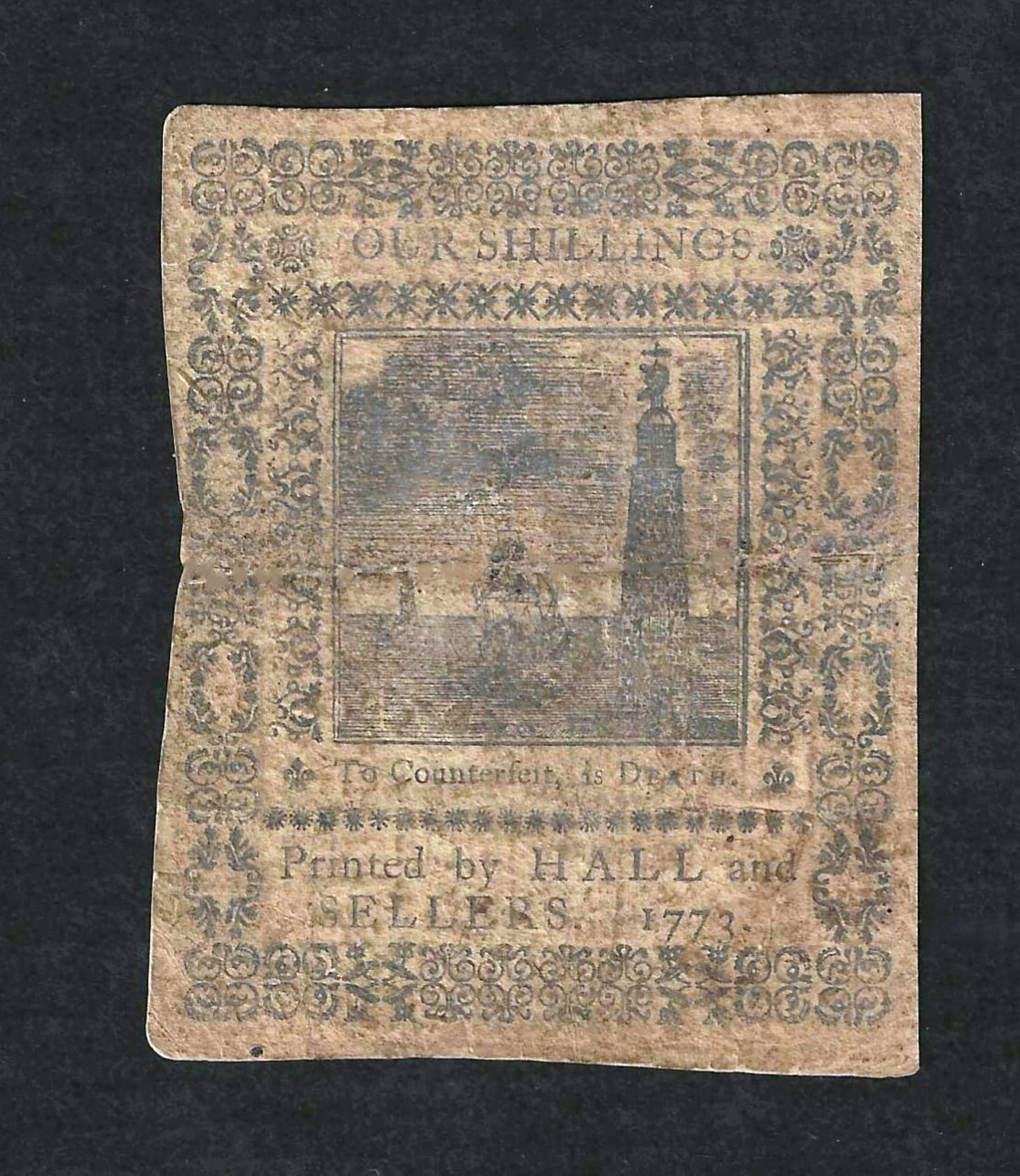 1773 PENNSYLVANIA COLONIAL 4 SHILLINGS ~ SCARCE CAPE HENLOPEN LIGHTHOUSE ISSUE