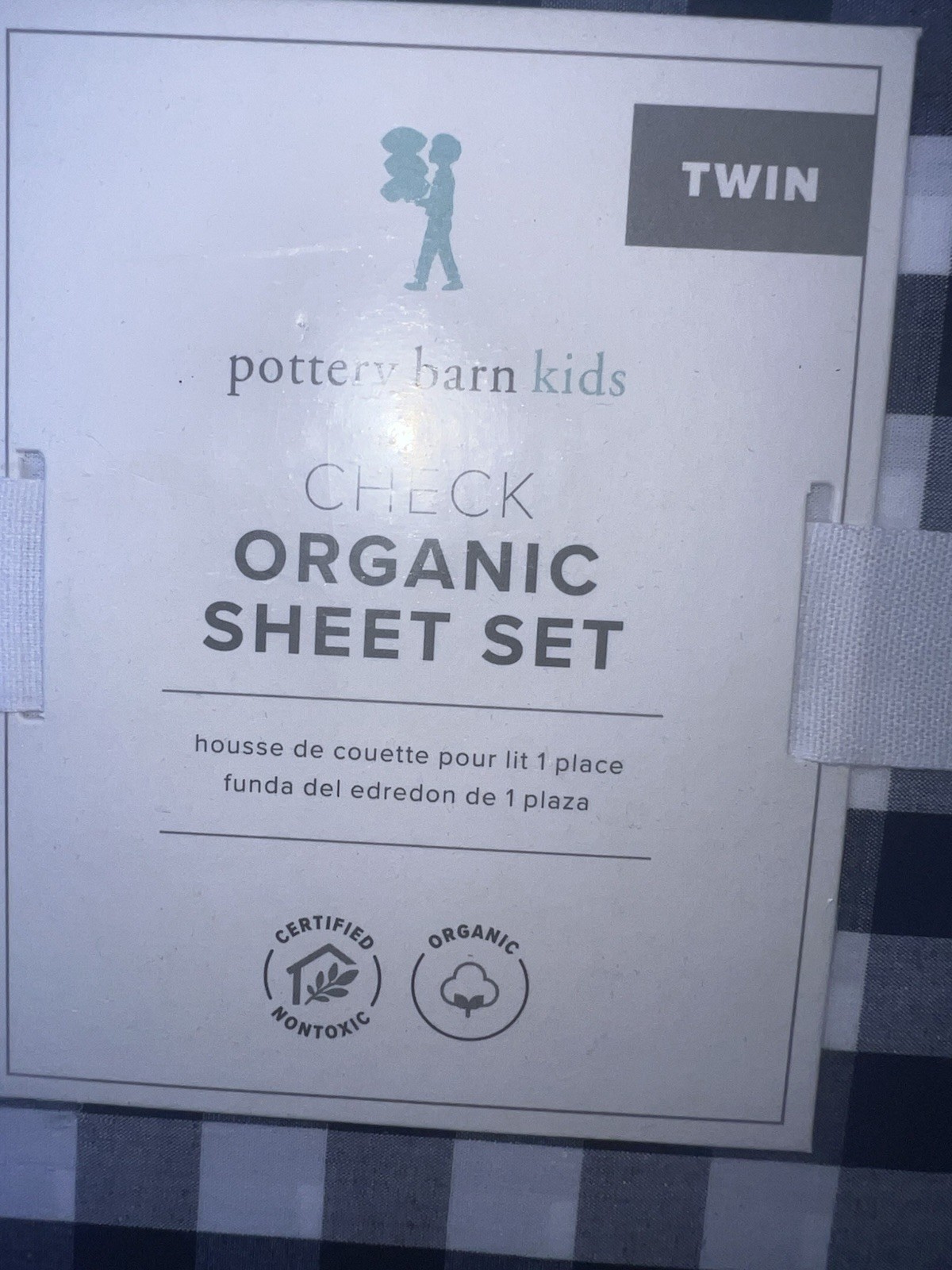 Pottery Barn Kids Twin Organic Cotton Check Sheet Set Navy Certified Nontoxic
