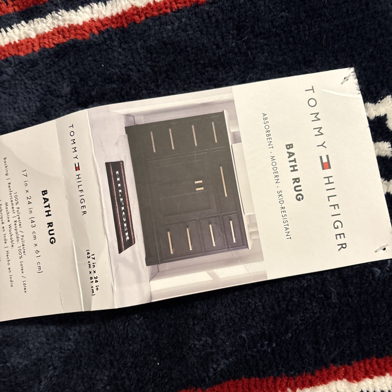 TOMMY HILFIGER Plush Bath Rug Mat 17" x 24" (Navy Blue) OEKO TEX New Bathroom
