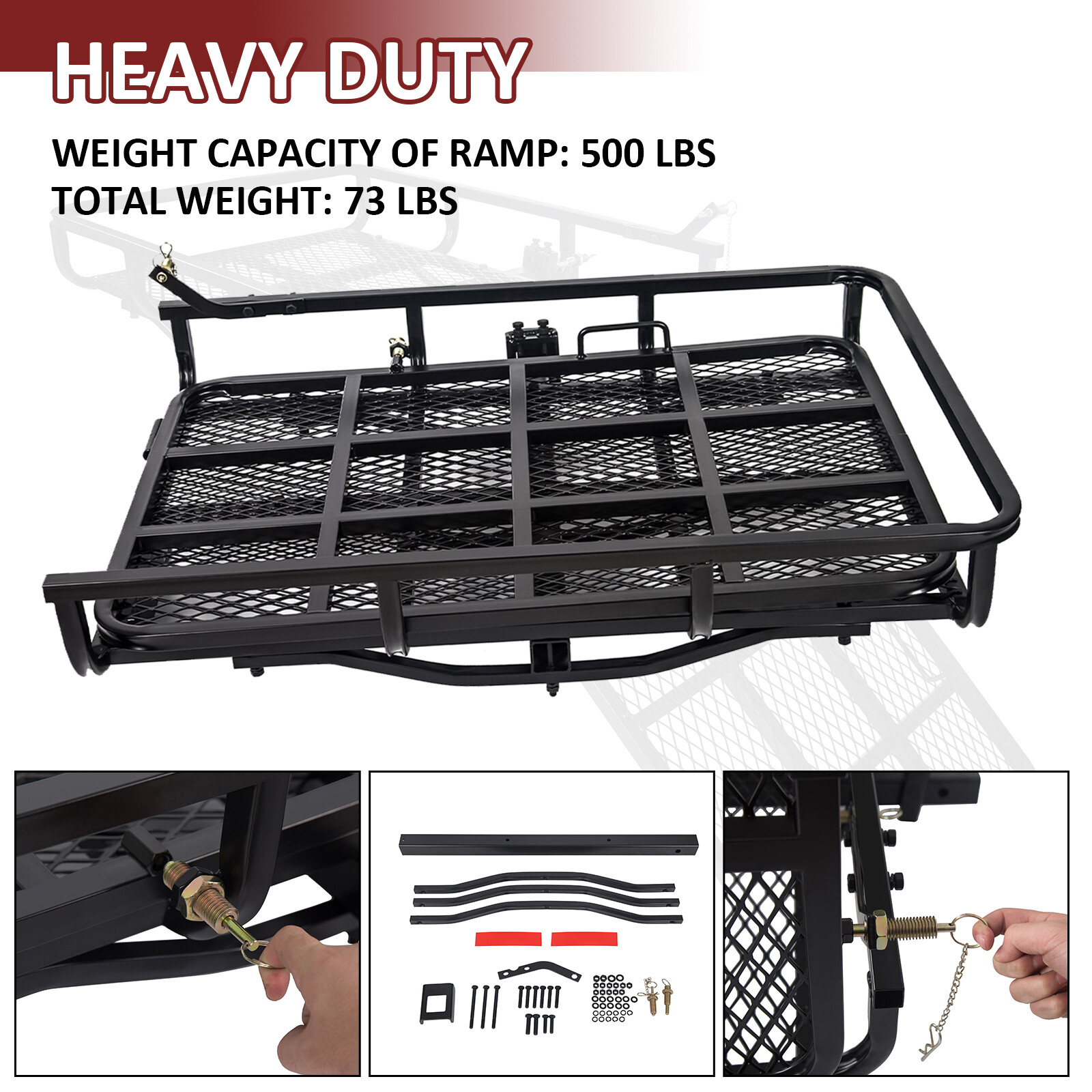 500LBS Mobility Carrier Wheelchair Scooter Rack Disability Medical Ramp Hitch