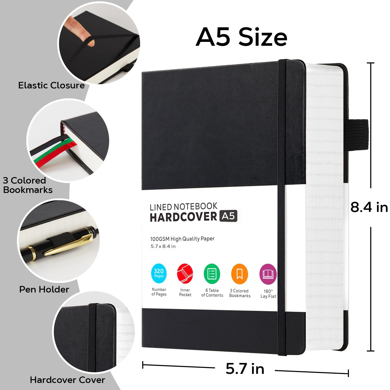 Hardcover Lined Notebook Journal For Writing 320 Pages Leather Thick College NEW