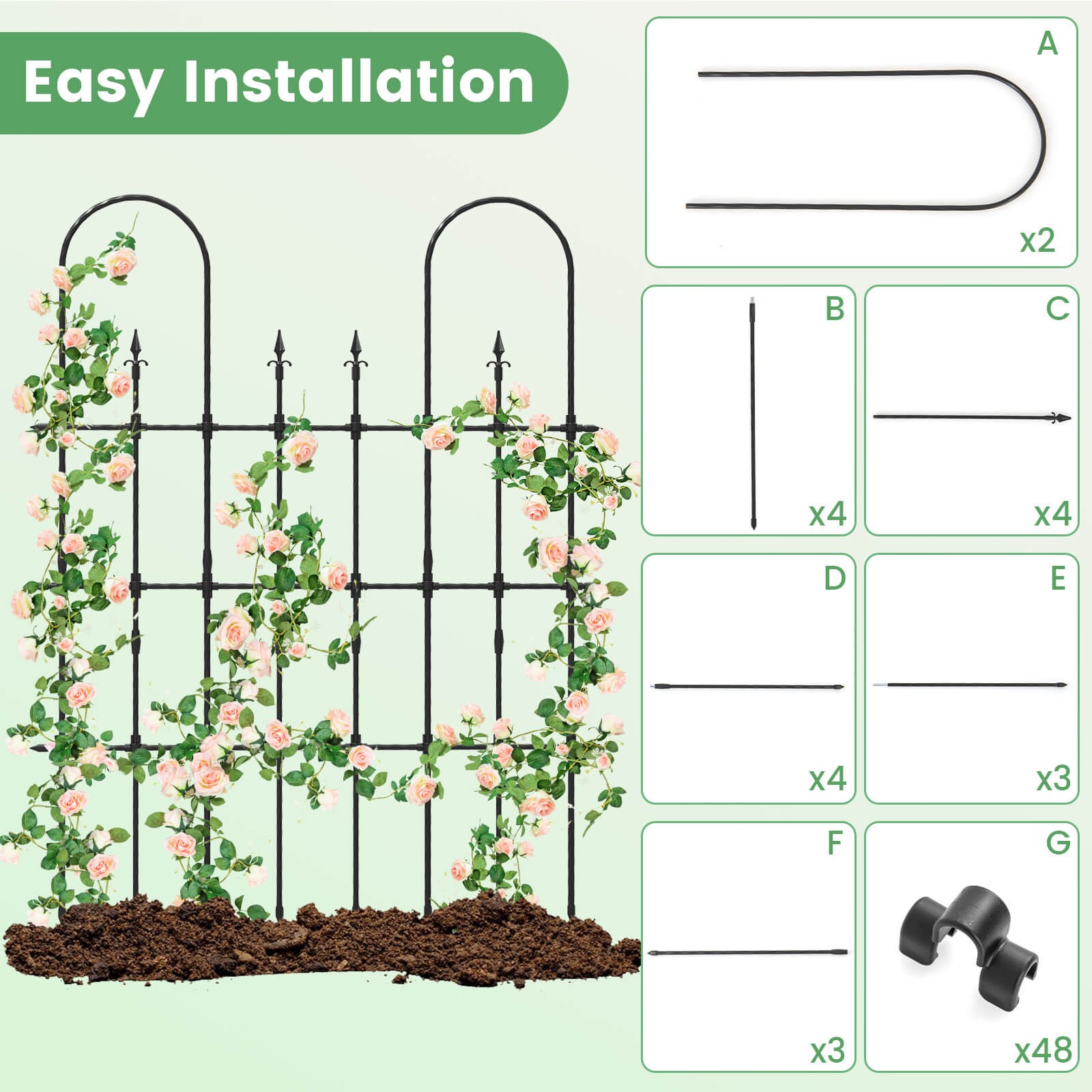 58" x 73" Garden Trellis for Climbing Plants Rustproof Metal Plant Support Frame