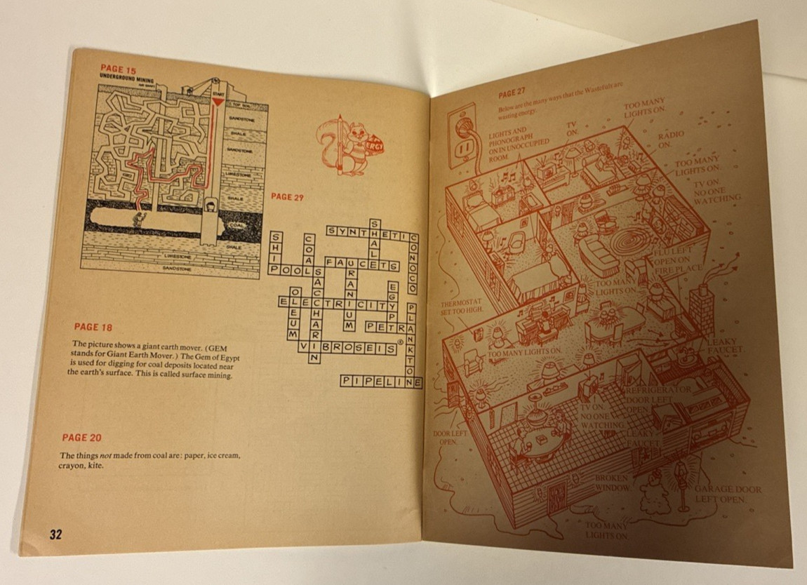 Conoco Energy Activity Book Puzzles Games 1976 Spencer the Squirrel t. tallarico
