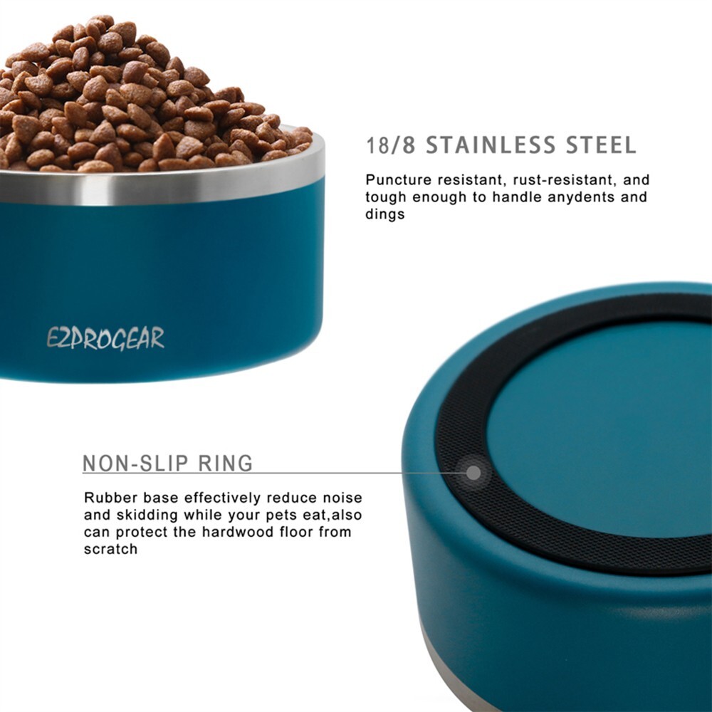 Ezprogear 2 Pack 64 oz Stainless Steel Double Wall Dog Bowl Non-Slip Bottom