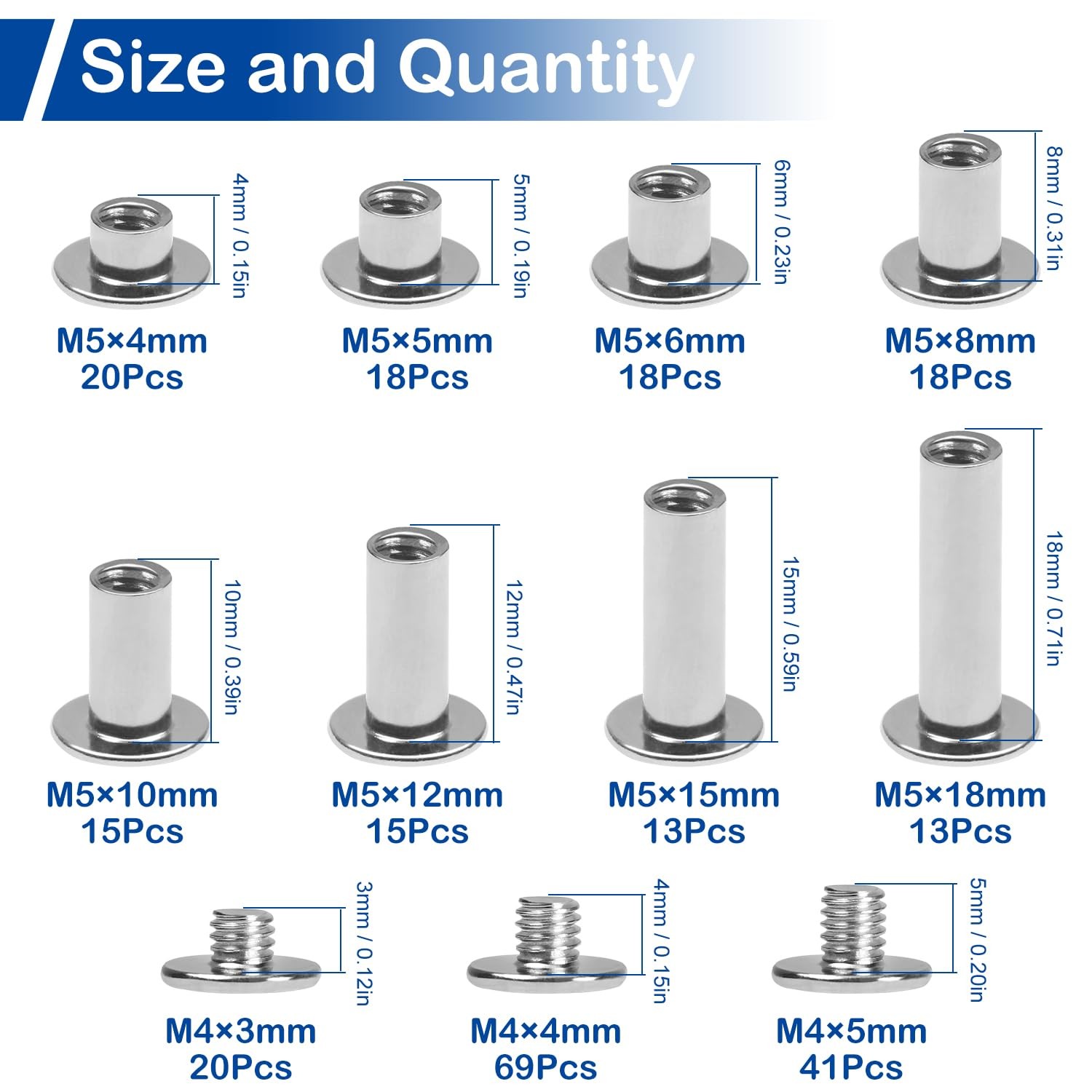 130Sets Chicago Screws Kit Silver Binding Screw Rivets for Leather Crafts