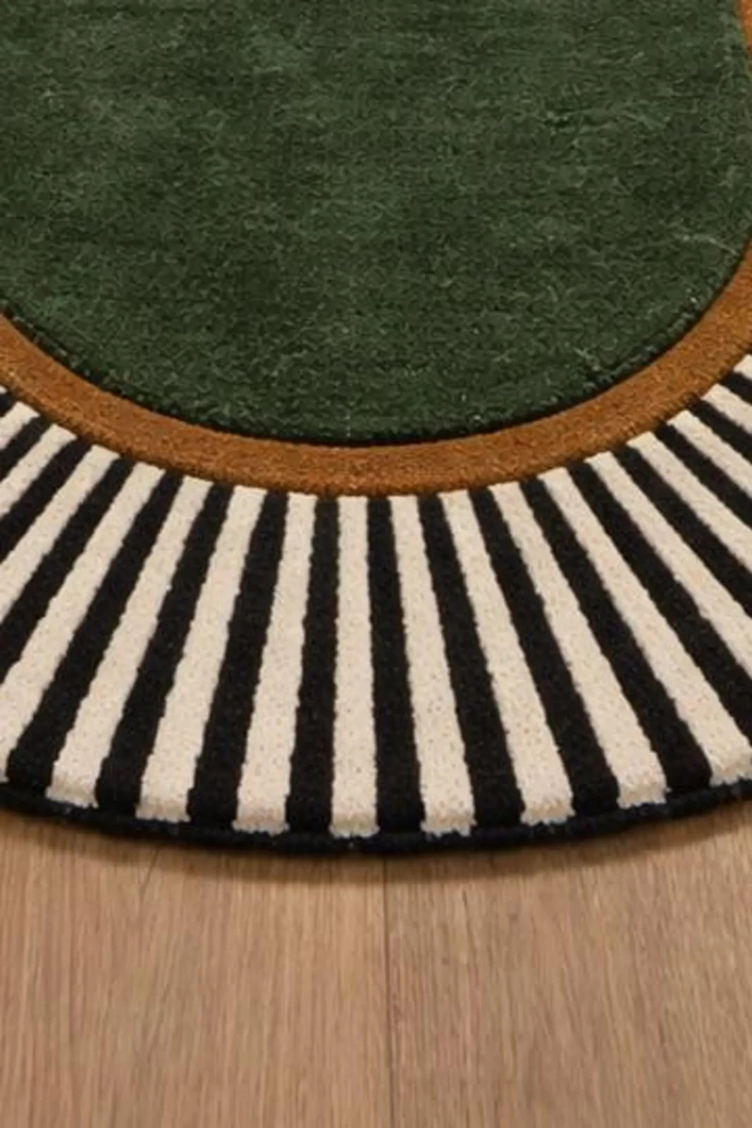 Hand-Tufted Modern Runner Carpet with Green Center & Striped Border