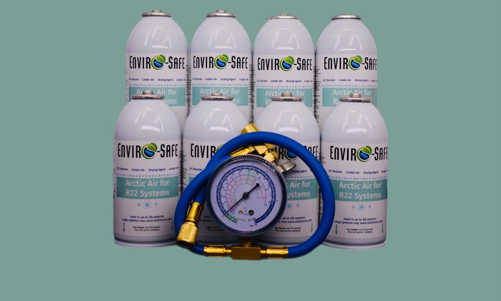 Arctic Air for R22 | 8 Cans + Brass Gauge  | 4oz EnviroSafe | Get Colder Air!