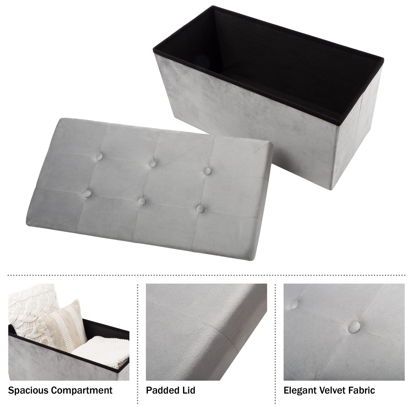 Storage Ottoman - Velvet Tufted Footrest, Linen Chest, or Bench Organizer wit...