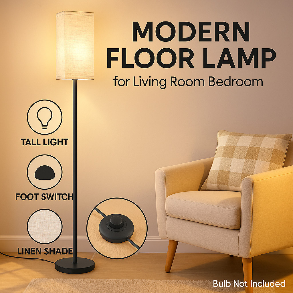 Modern Floor Lamp for Living Room Bedroom, Standing Tall Light with Foot Switch
