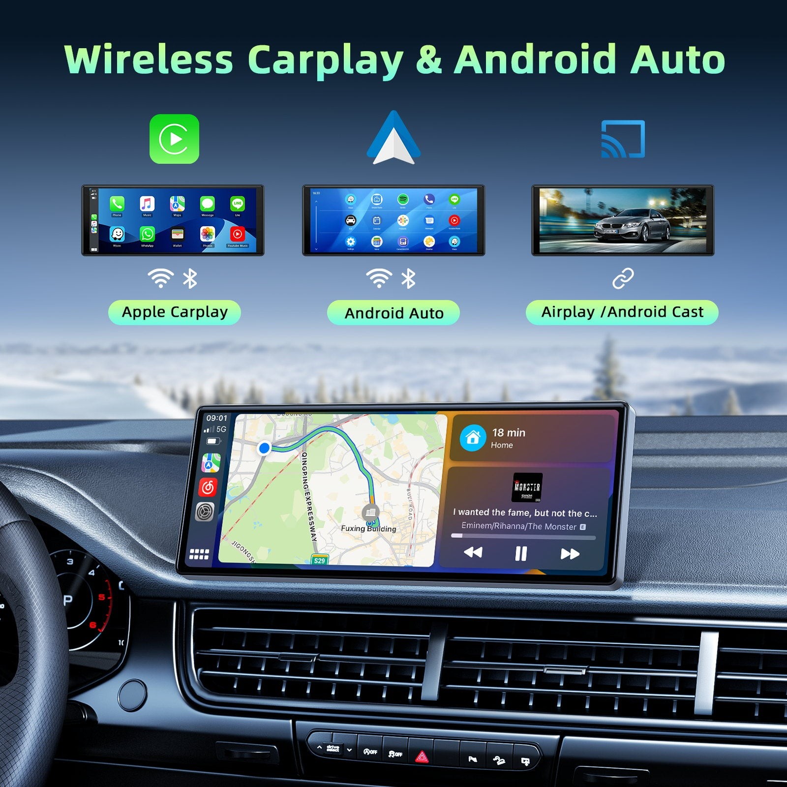 Wireless Carplay Screen for Car, 10.26" Portable Car Stereo Radio Touch Screen