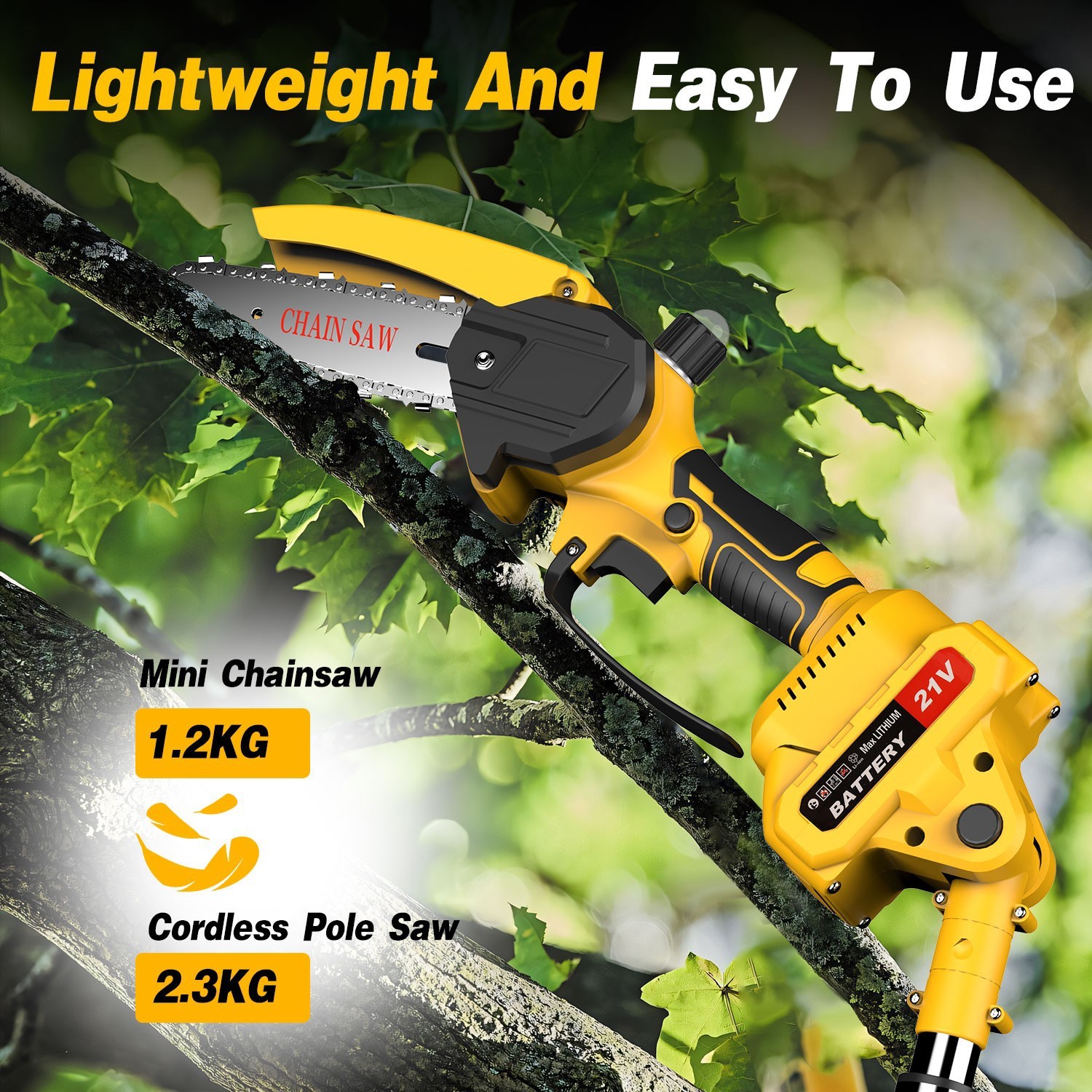 2 in 1 Cordless Pole Saw & Mini Chainsaw 6 inch Brushless Electric Chain Saw US