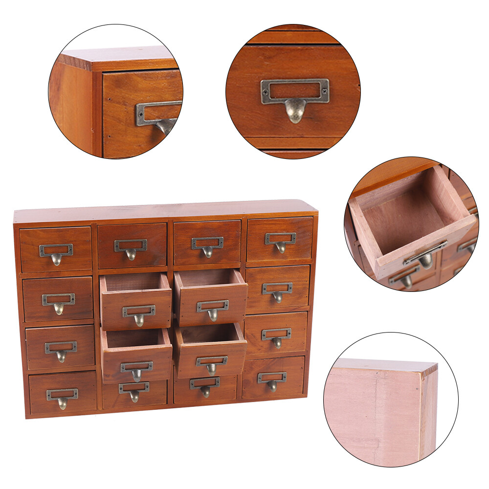 16 Drawers Vintage Tabletop Library Card Catalog Cabinet Apothecary Storage Box