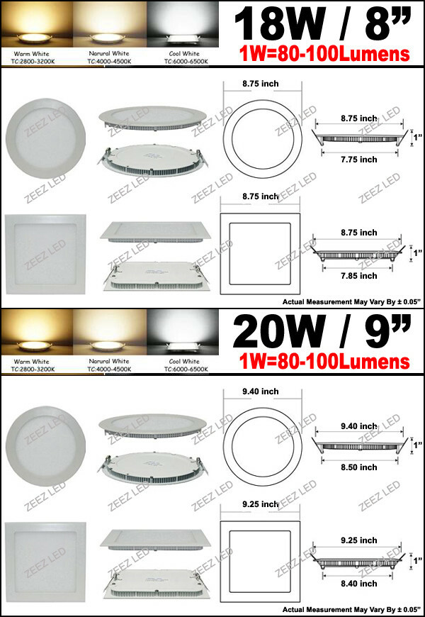 3/4W 6W 9W 12W 15W 18W 20W 25W Dimmable LED Recessed Ceiling Panel Light Fixture