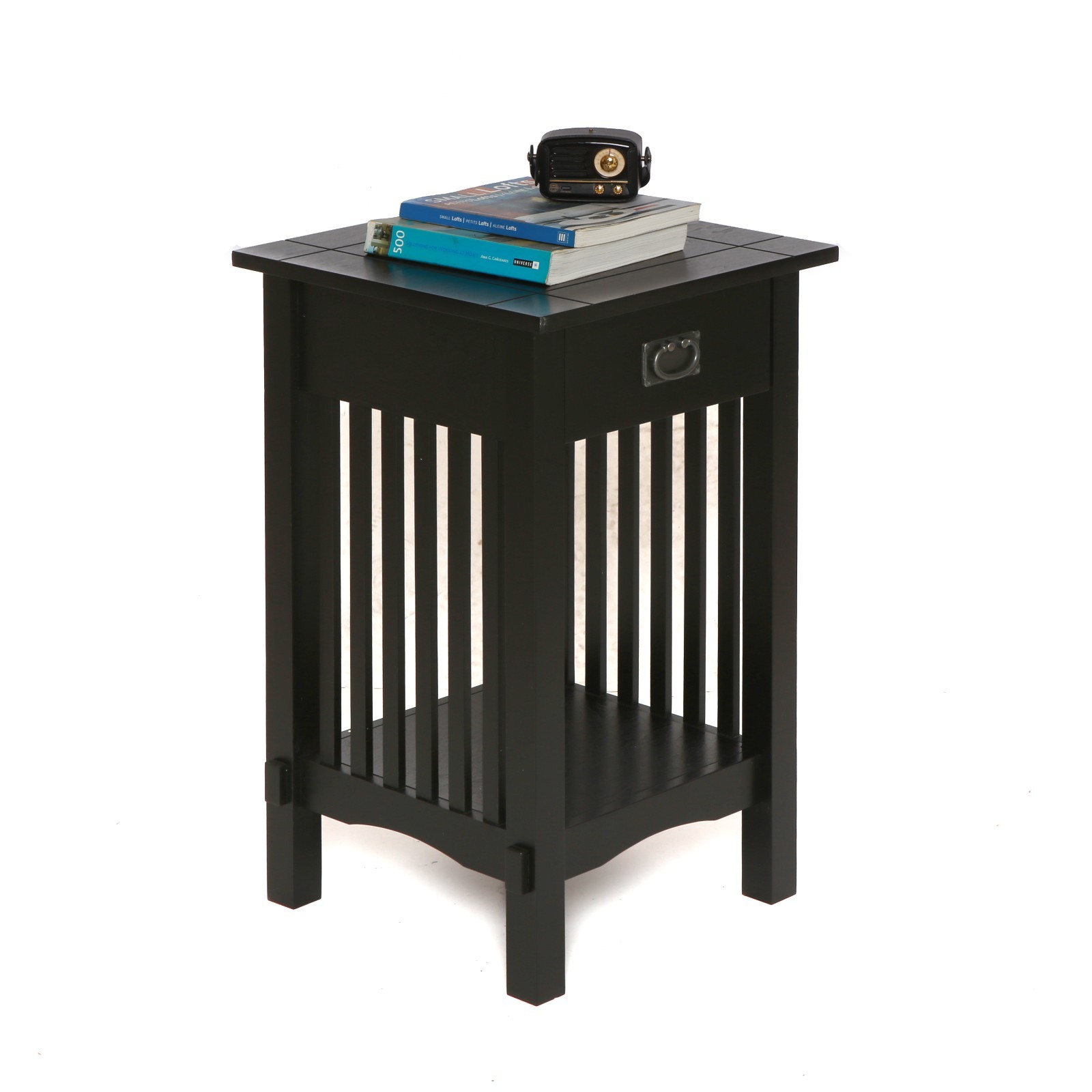 Mission Style Stand End Table Nightstand with Drawer Oak , White & Black