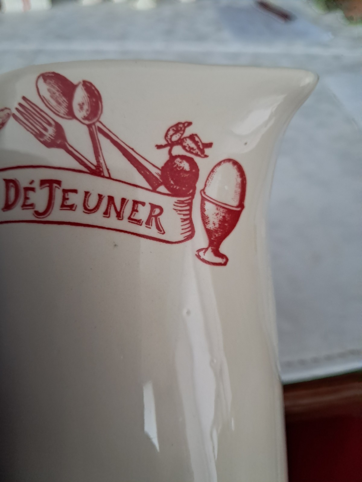 Ceramic Le Comptoir De Famille Red White France Pitcher Le Petit Dejeuner