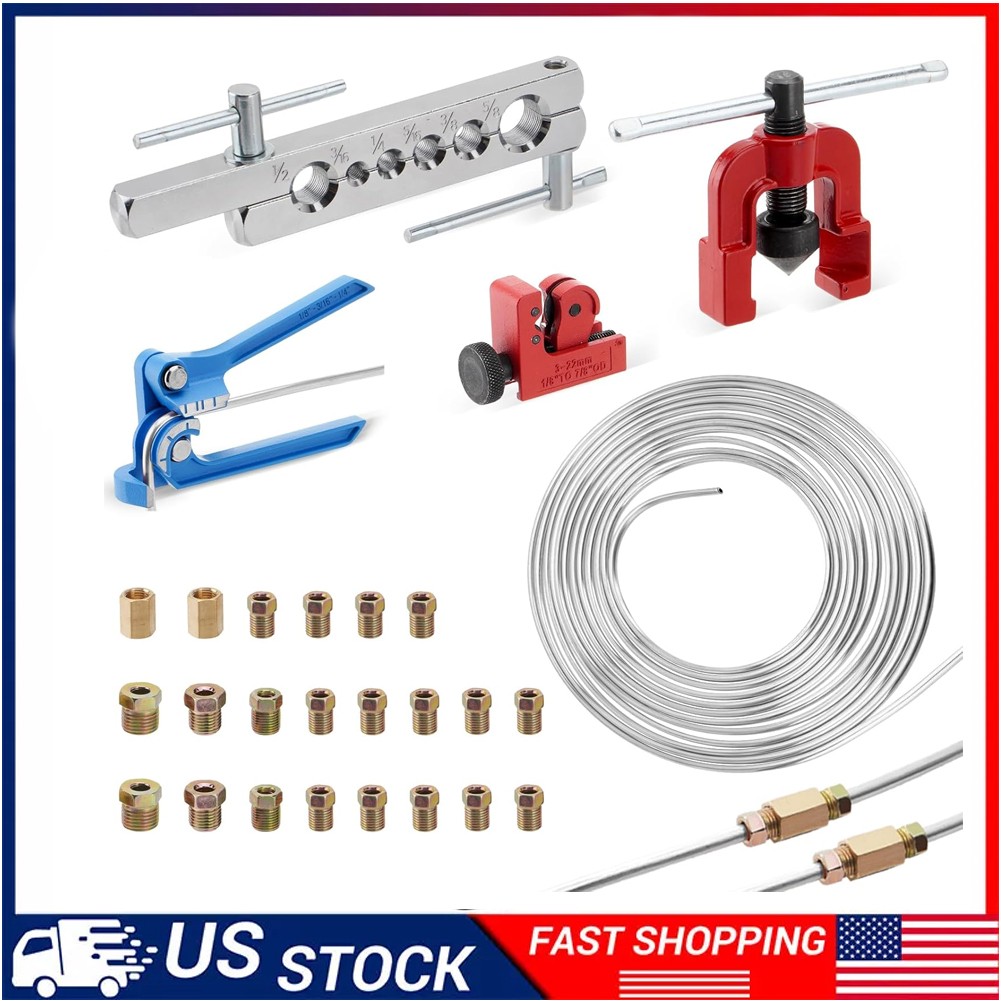 25Ft 3/16" Zinc-Coated Brake Line Kit (Include 16 Fittings, 2 Unions and 4 Nuts)