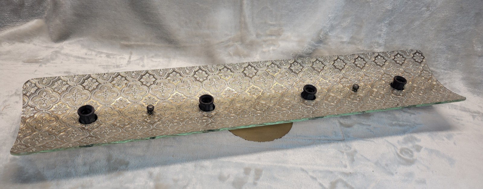 Vtg Bathroom Vanity U Bar 4-Light Fixture Glass Gold Overlay Quatrefoil Curved