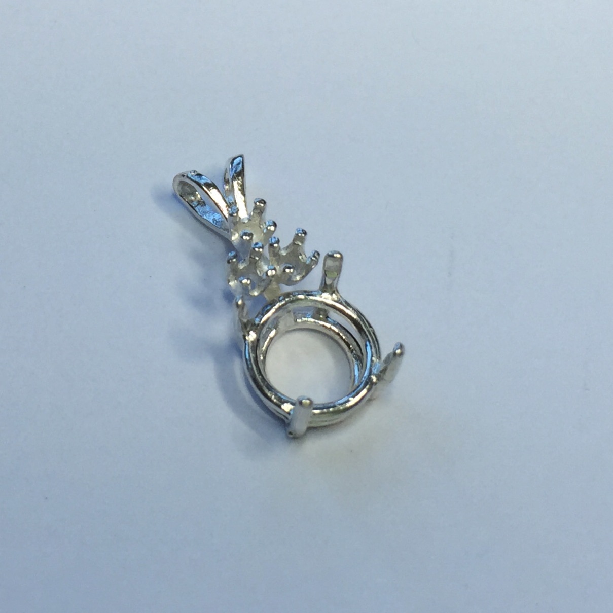 Sterling Silver Round Triple Accented Pre-Notched Pendant Setting (7mm - 14mm)