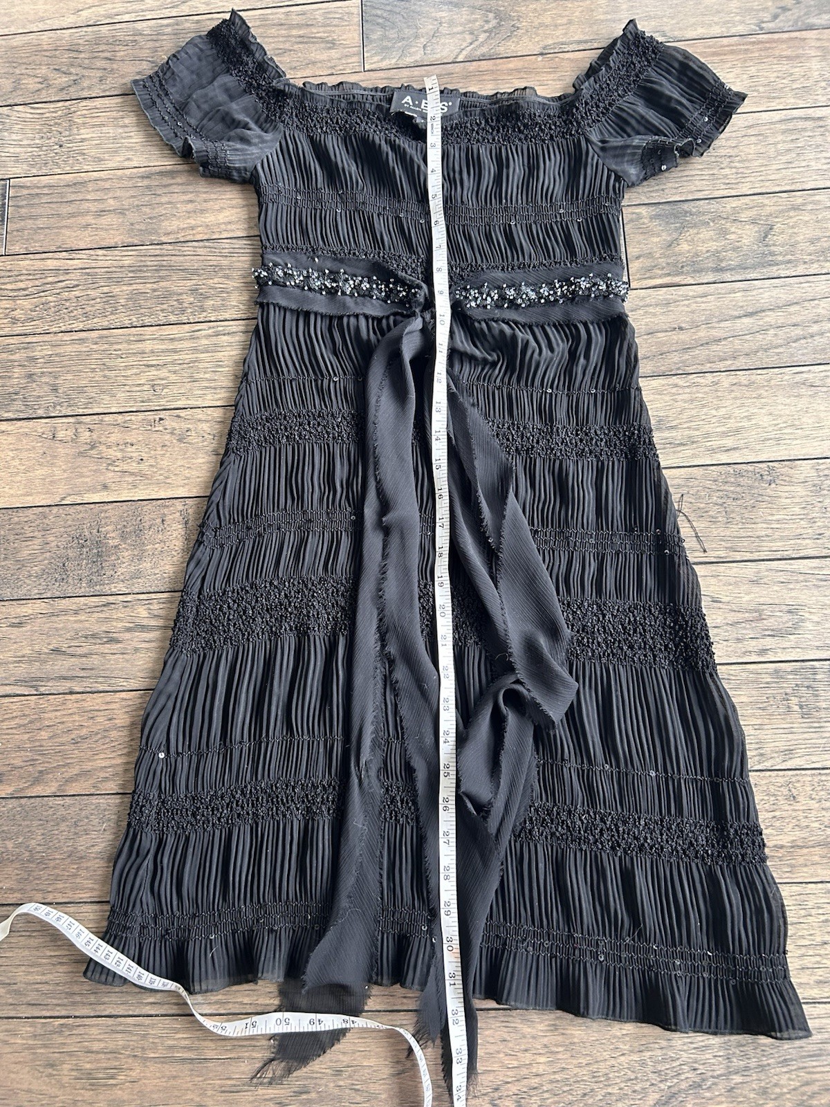 ABS Allen Schwartz Black Sheer Small Vintage Dress With Belt
