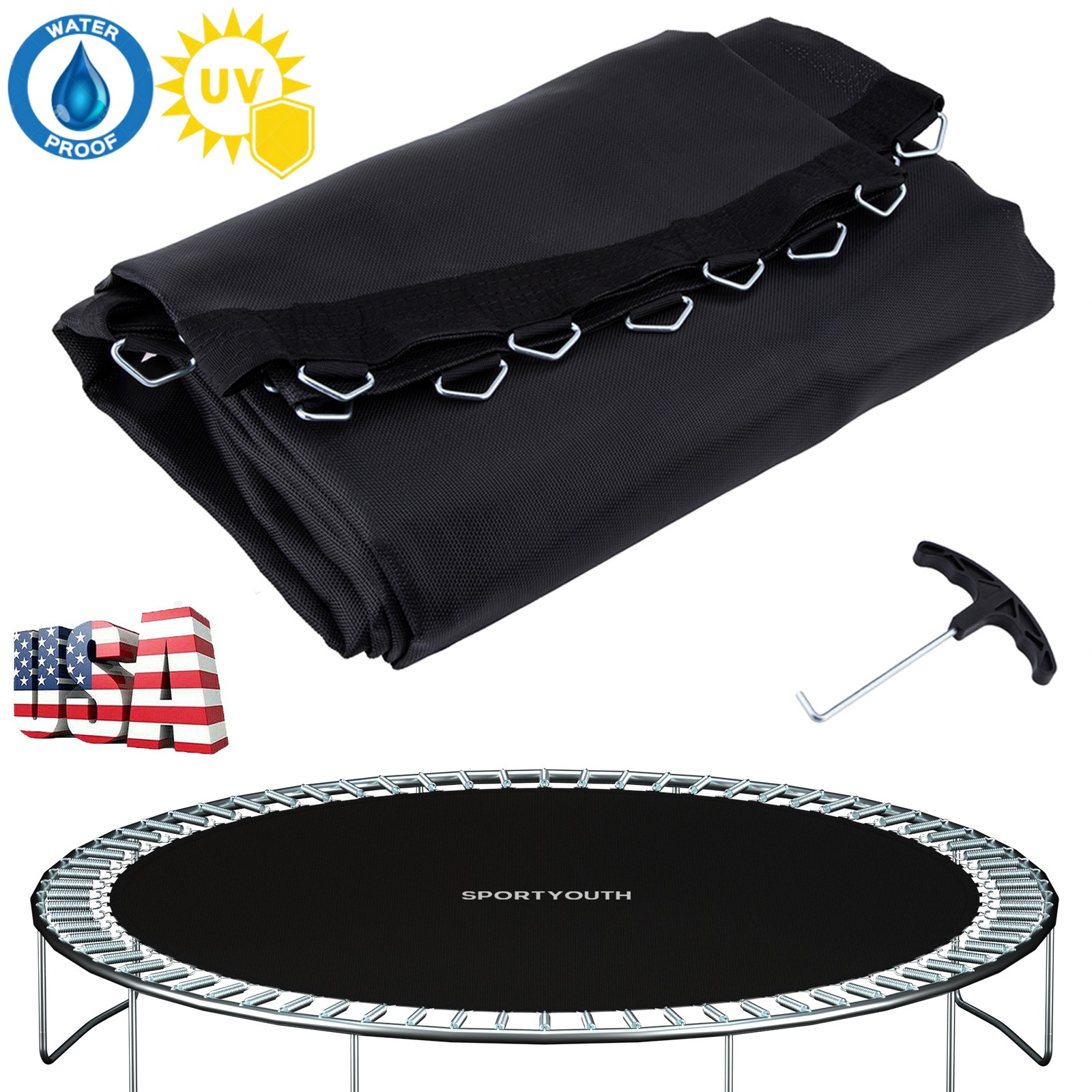 Replacement Trampoline Mat Heavy-Duty Durable Bounce Pad for 12/14/15ft Black