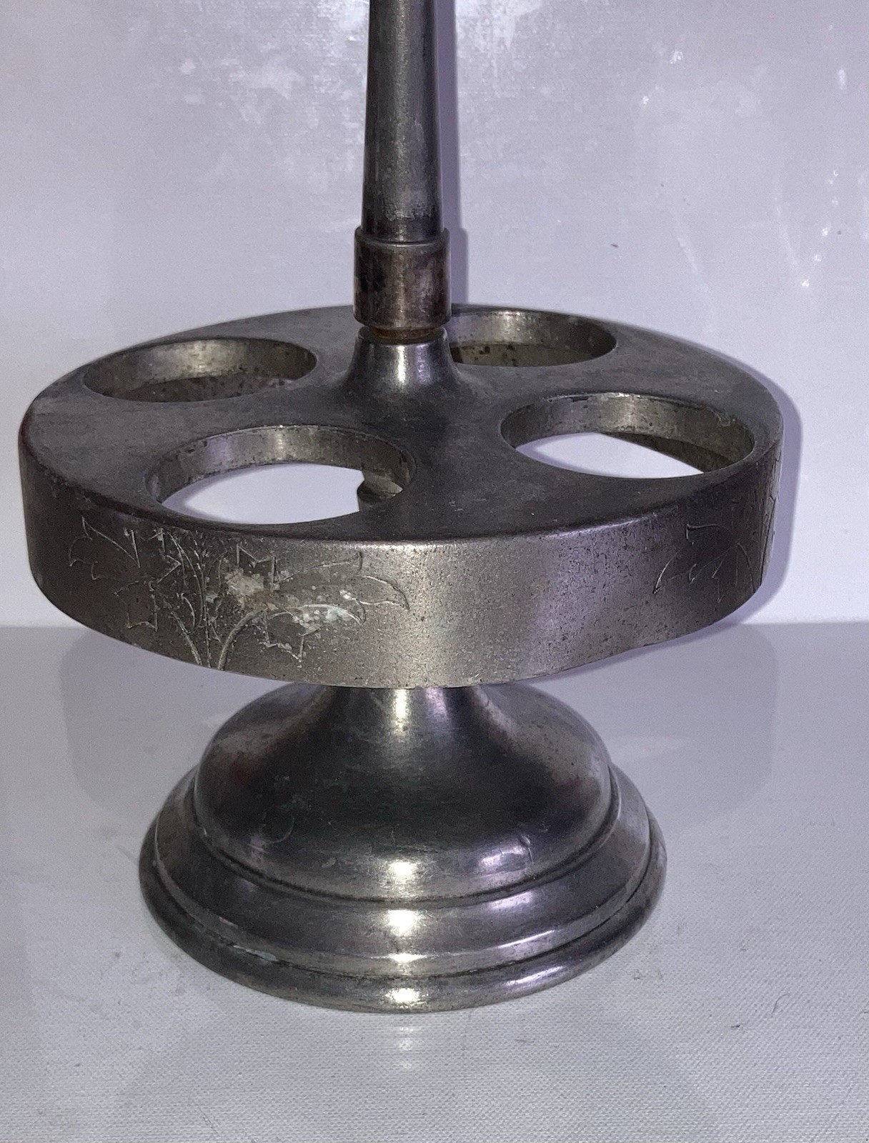 Vintage Etched Glass Cruet Silver-plate Castor Set Condiment Caddy Shaker Stand