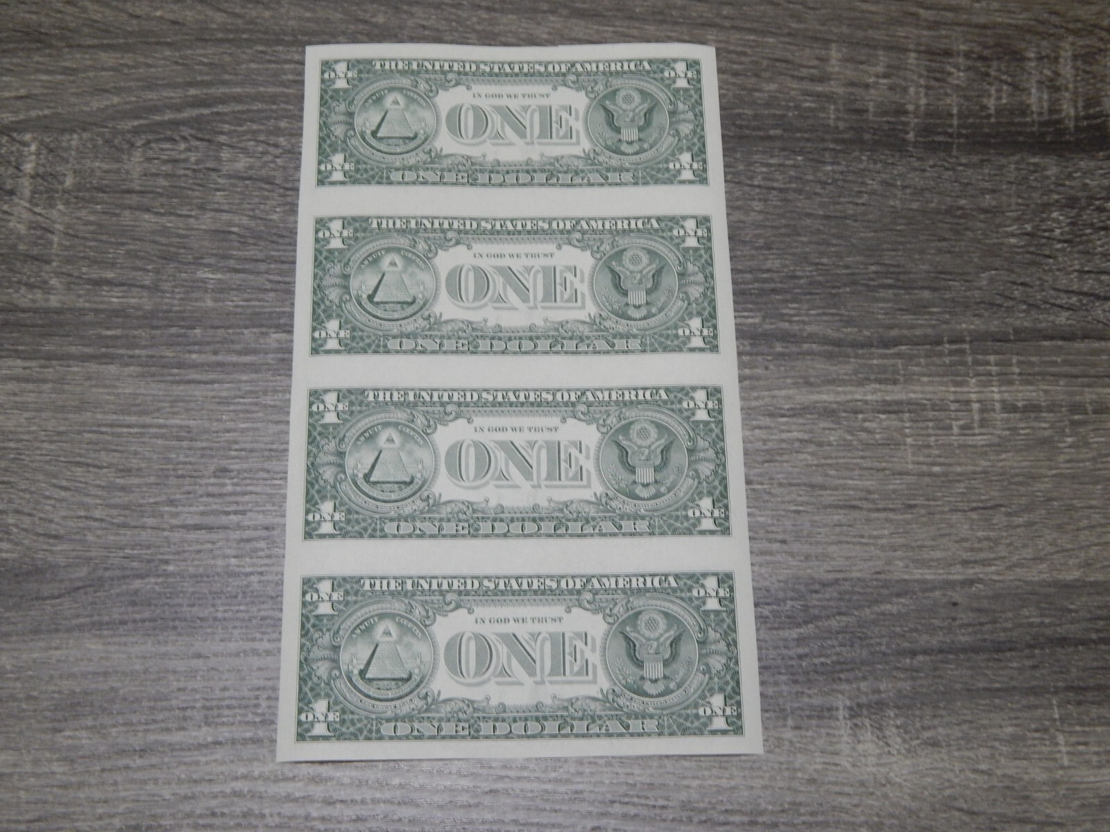 UNCUT SHEET OF (4) - U.S. $1 ONE DOLLAR BILLS GEM UNC MAKES A NICE GIFT #386.