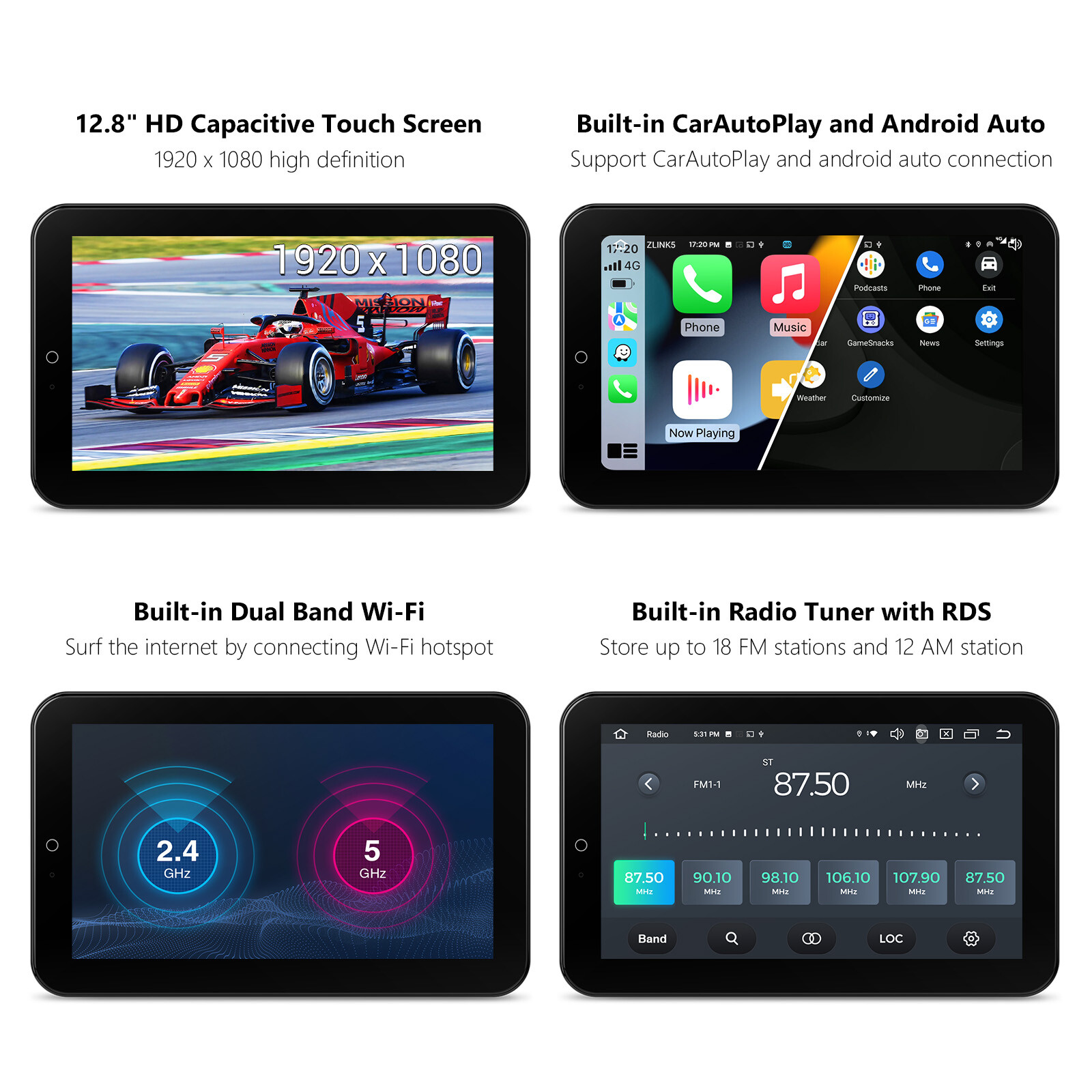 12.8" Rotatable Octa Core Android 14 Car Stereo Radio 2 DIN QLED 4G LTE 8+128GB