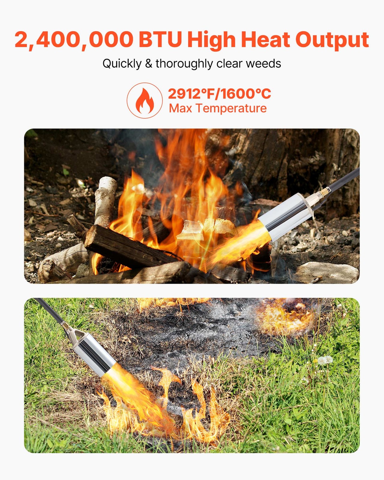 VEVOR Propane Weed Torch Burner Ice Snow Melter 2400000 BTU 10 ft Hose Portable