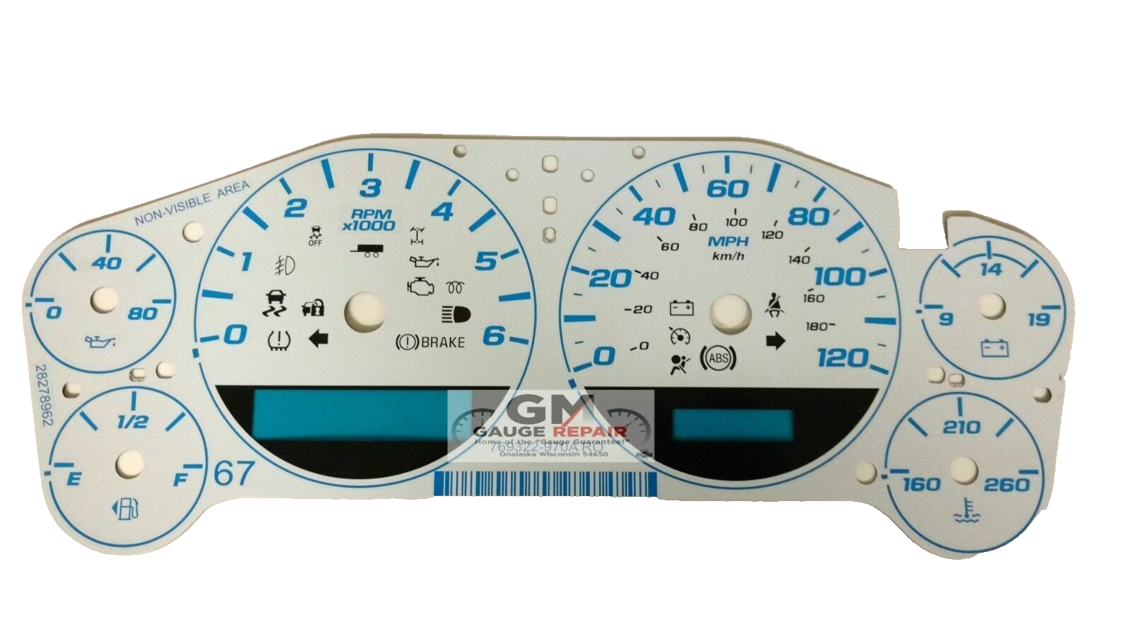 Custom White Gauge Face Overlay 2007-2013 Silverado Sierra Tahoe Gas Clusters