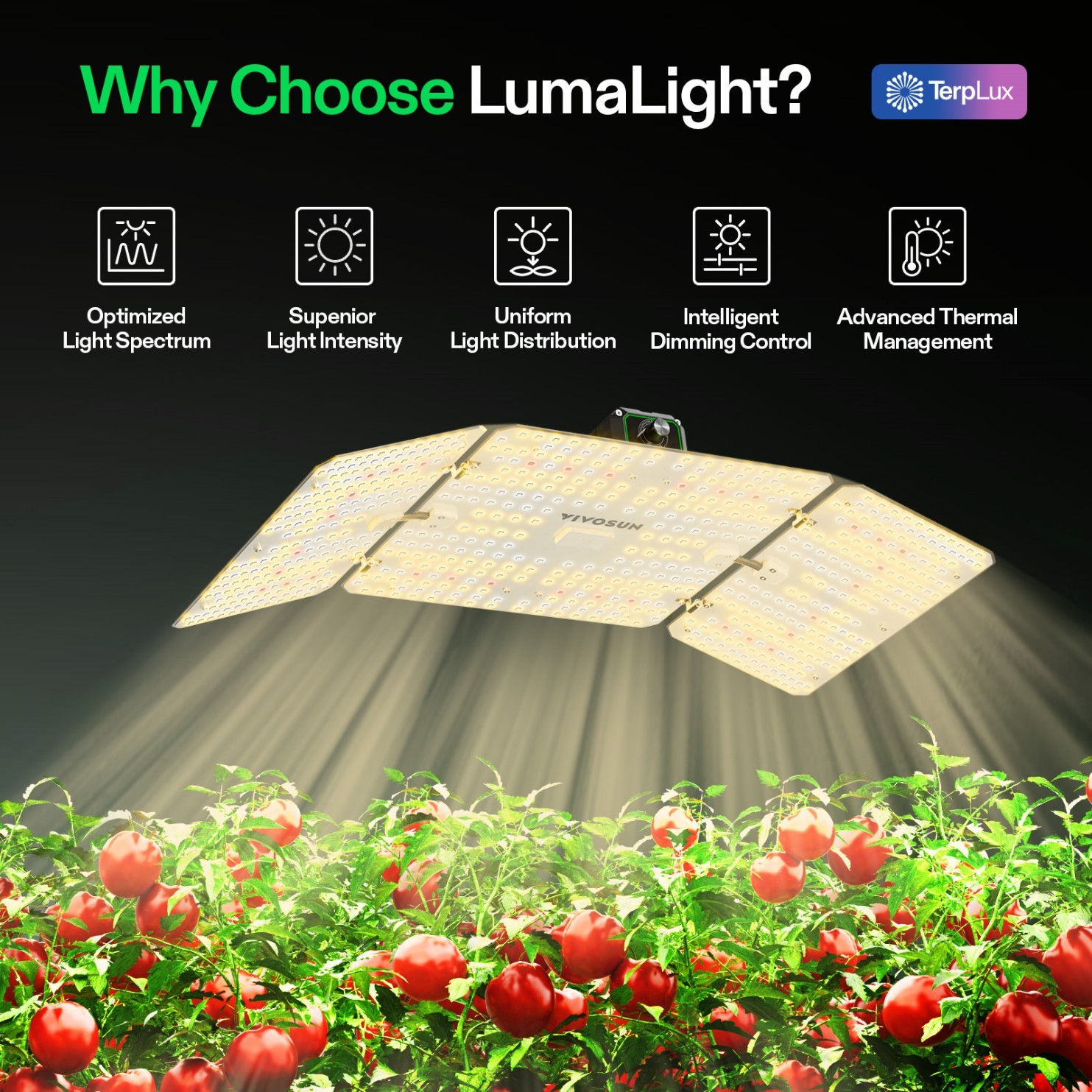 VIVOSUN LumaLight 200W Indoor Plant LED Grow Light Full Spectrum Smart Dimming