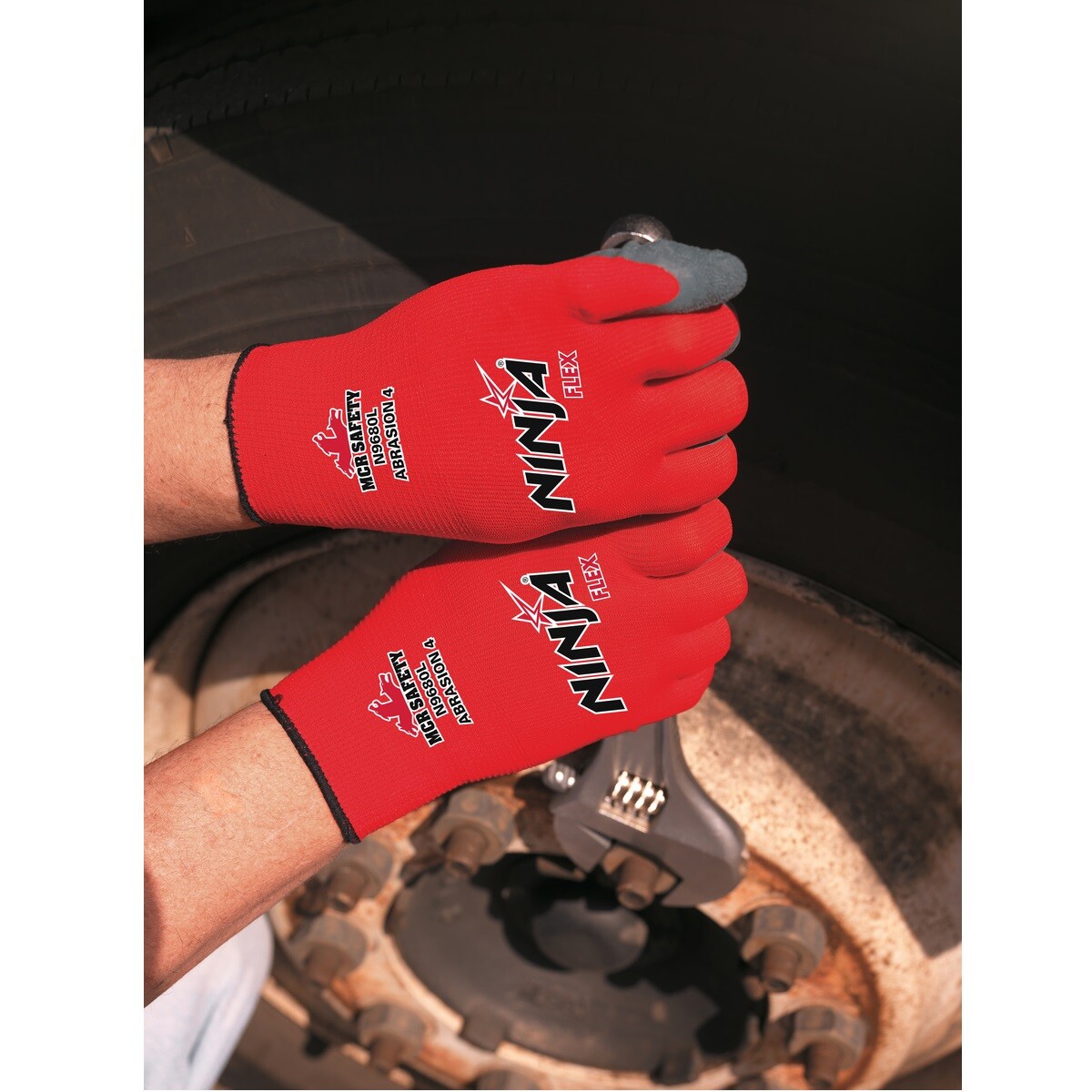 Ninja Flex N9680 Red Nylon Shell 15 Gauge Gray Latex Palm Coated Work Gloves