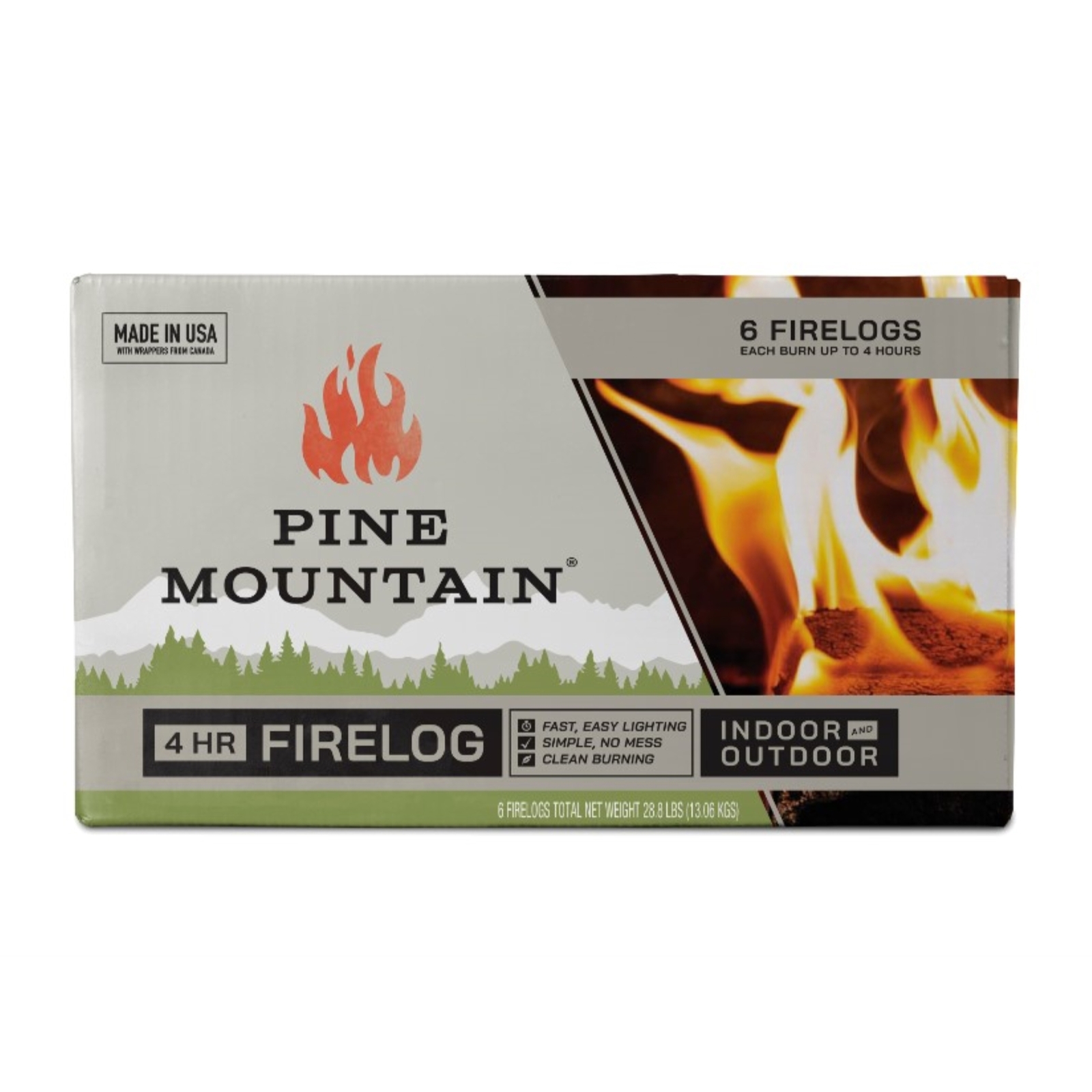 Pine Mountain Traditional Indoor/Outdoor 4-Hour Burning Fire Logs, 6 Pack