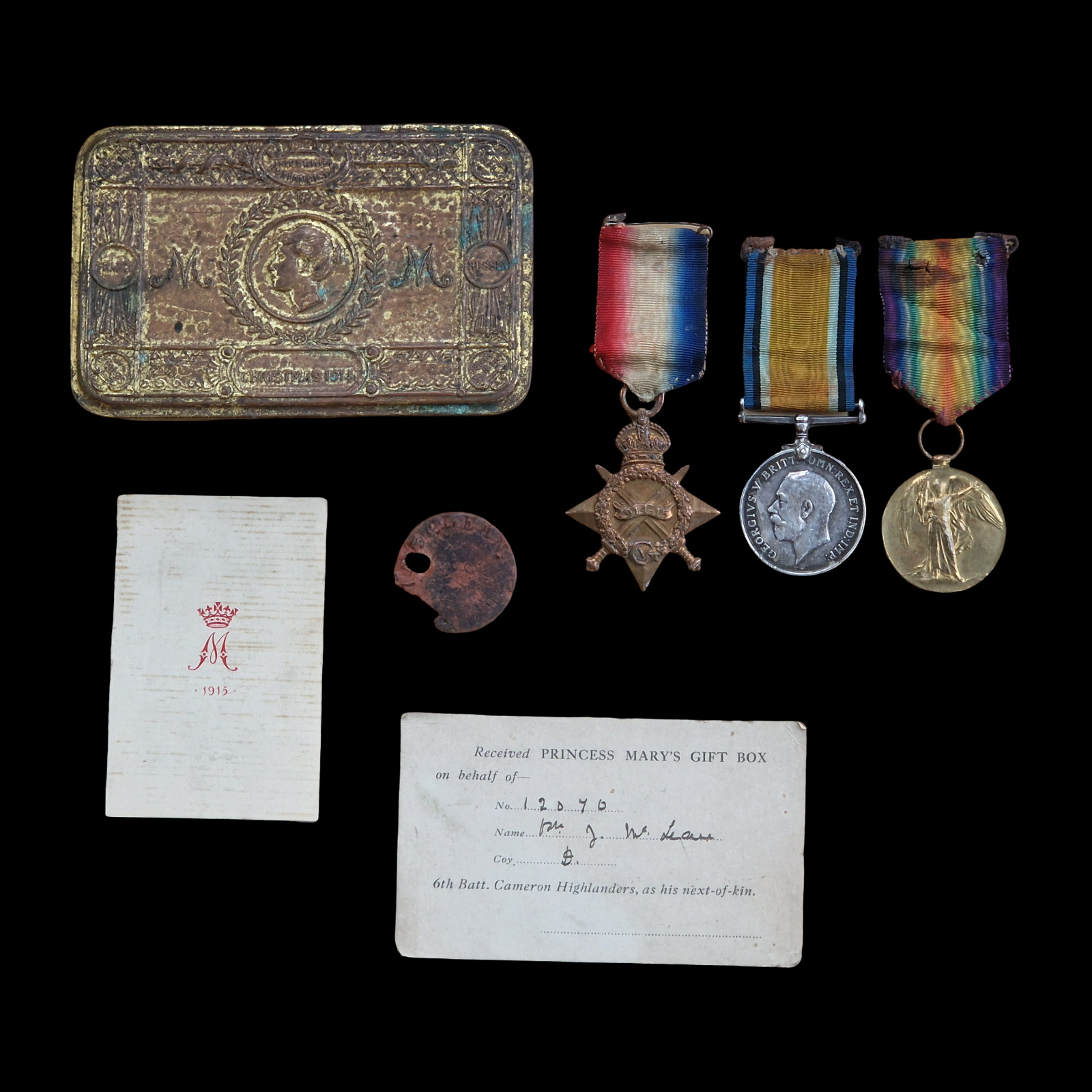 Cameron Highlanders PIPER WW1 Medal Trio 1914 Christmas Tin from Girvan, Ayr