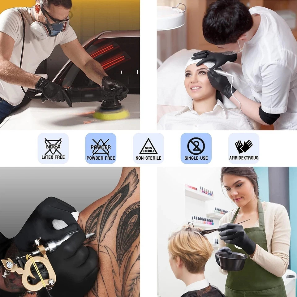 Disposable Nitrile Exam Gloves, 5 Mil Black, Powder-Free Heavy Duty Clean Glove