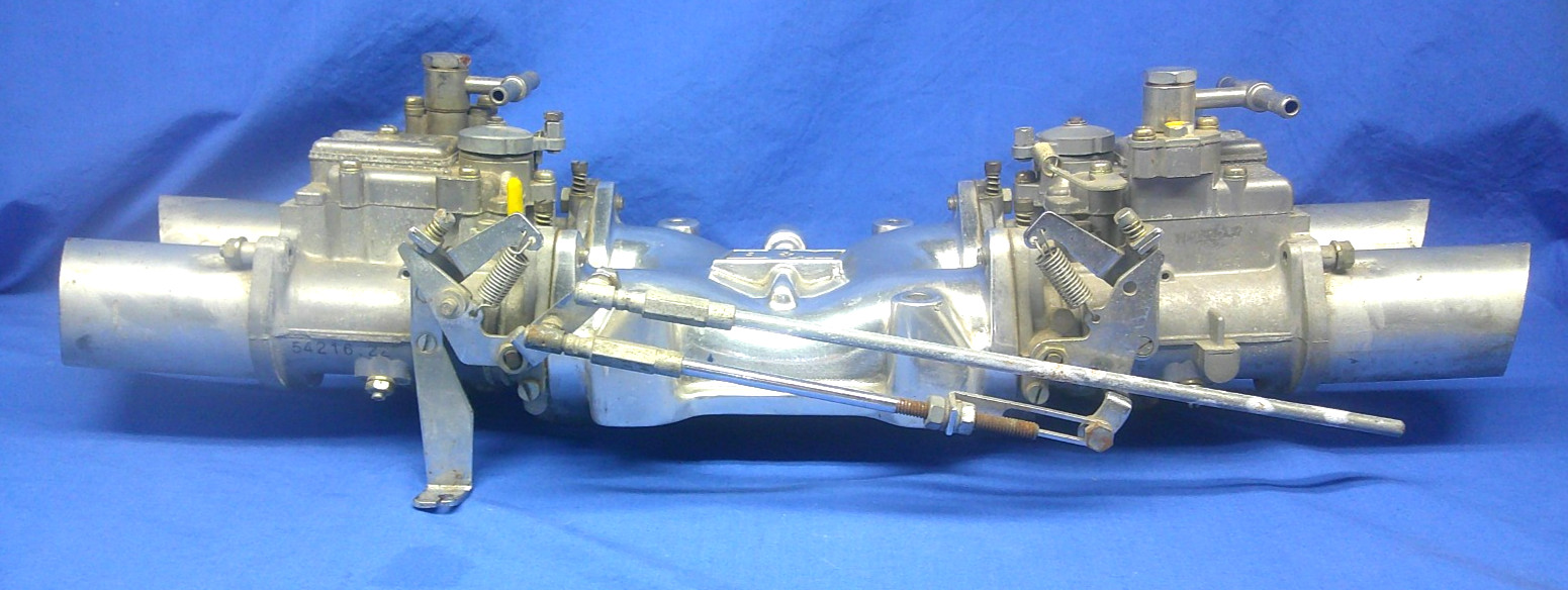 B&M Super Charger Low Profile Dual Carb Intake Hat w/ Mikuni 40PHH Carburetors